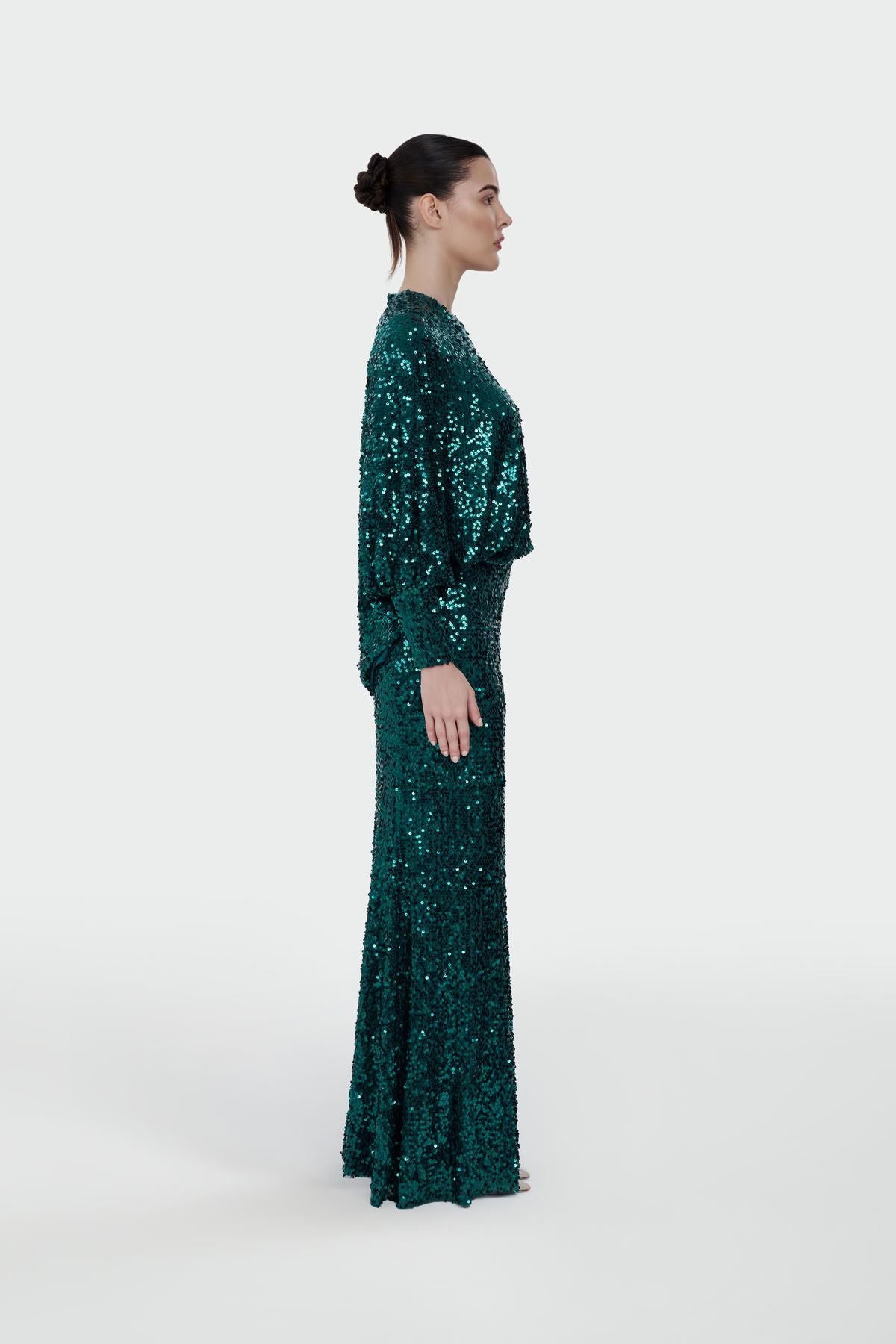 Sequin Blouse Skirt Evening Dress Set