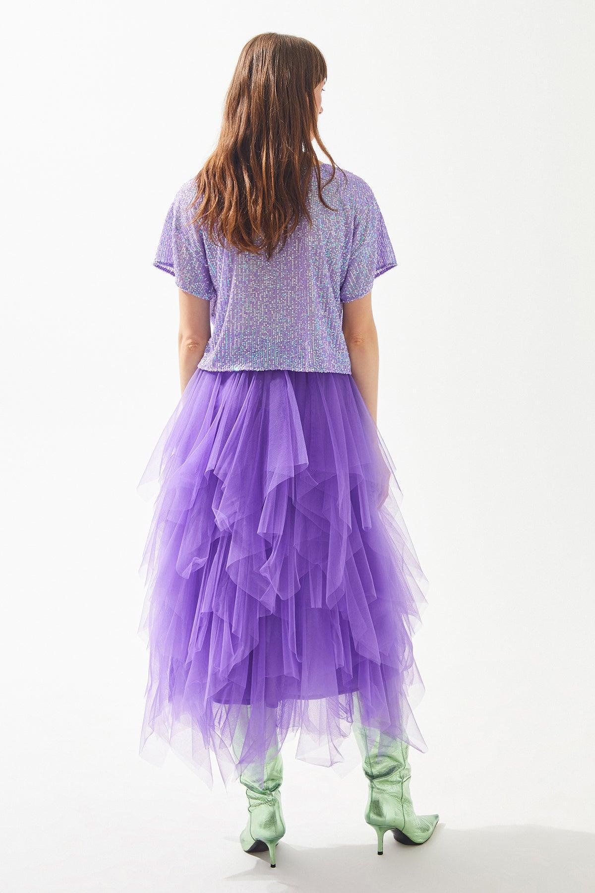 Payetli Oversize Kısa Kollu Bluz - Eser Giyim