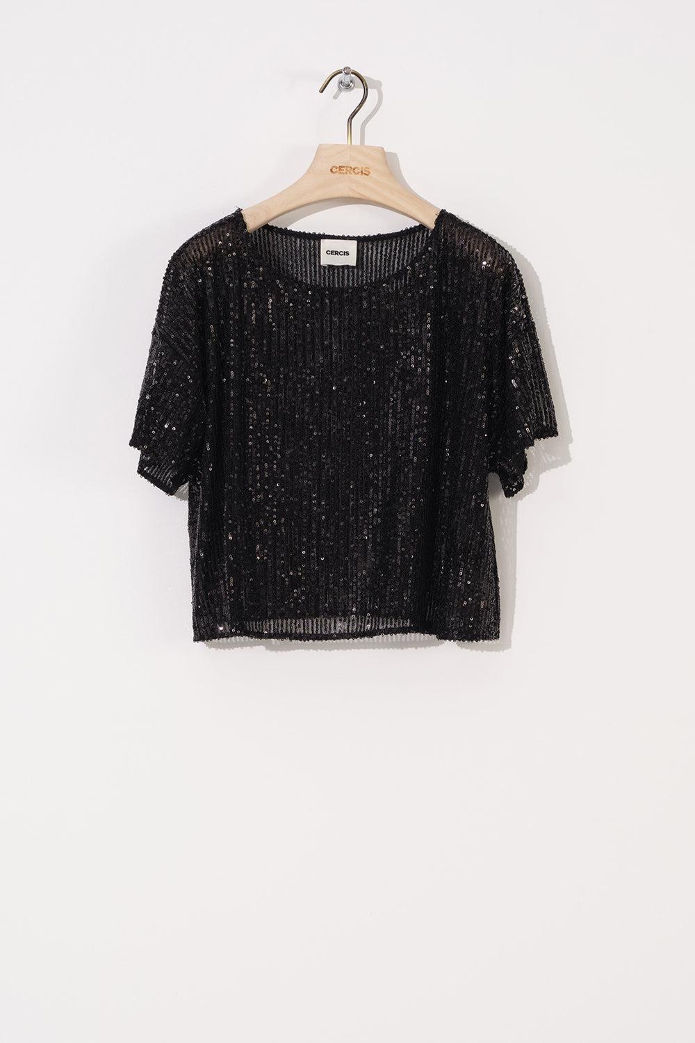 Payetli Oversize Kısa Kollu Bluz - Eser Giyim