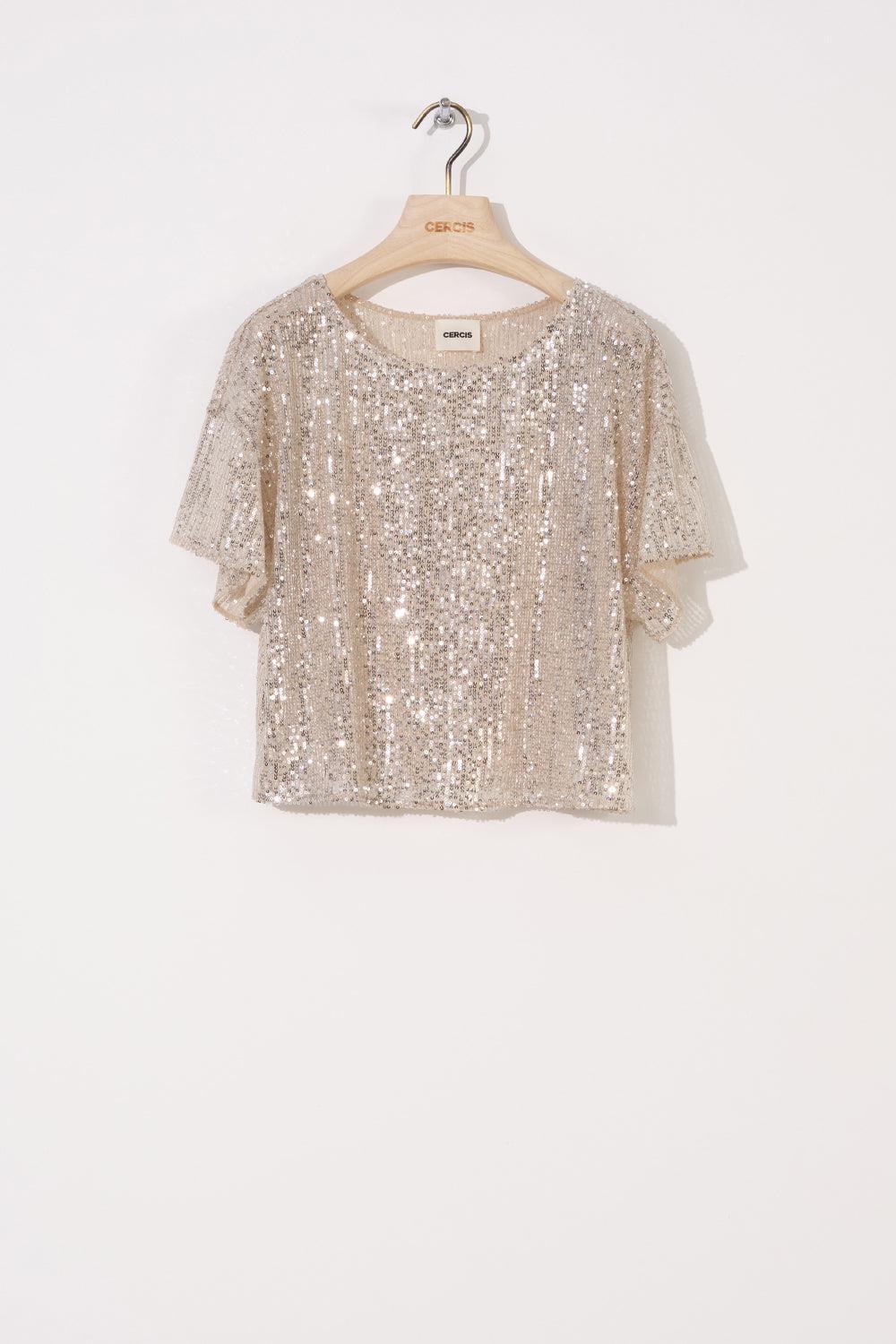 Payetli Oversize Kısa Kollu Bluz - Eser Giyim