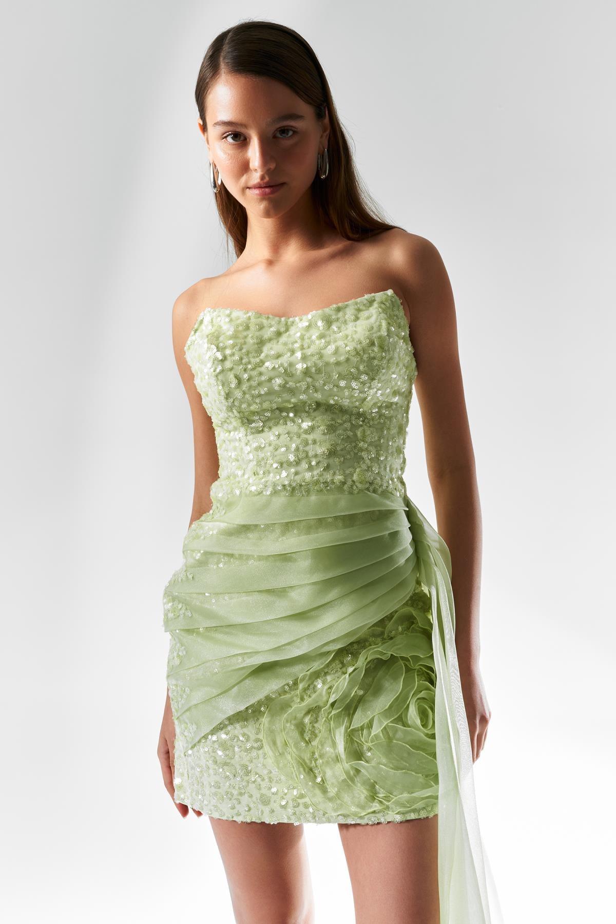 Payetli Uzun Tül Detaylı Mini Boy Elbise - Eser Giyim