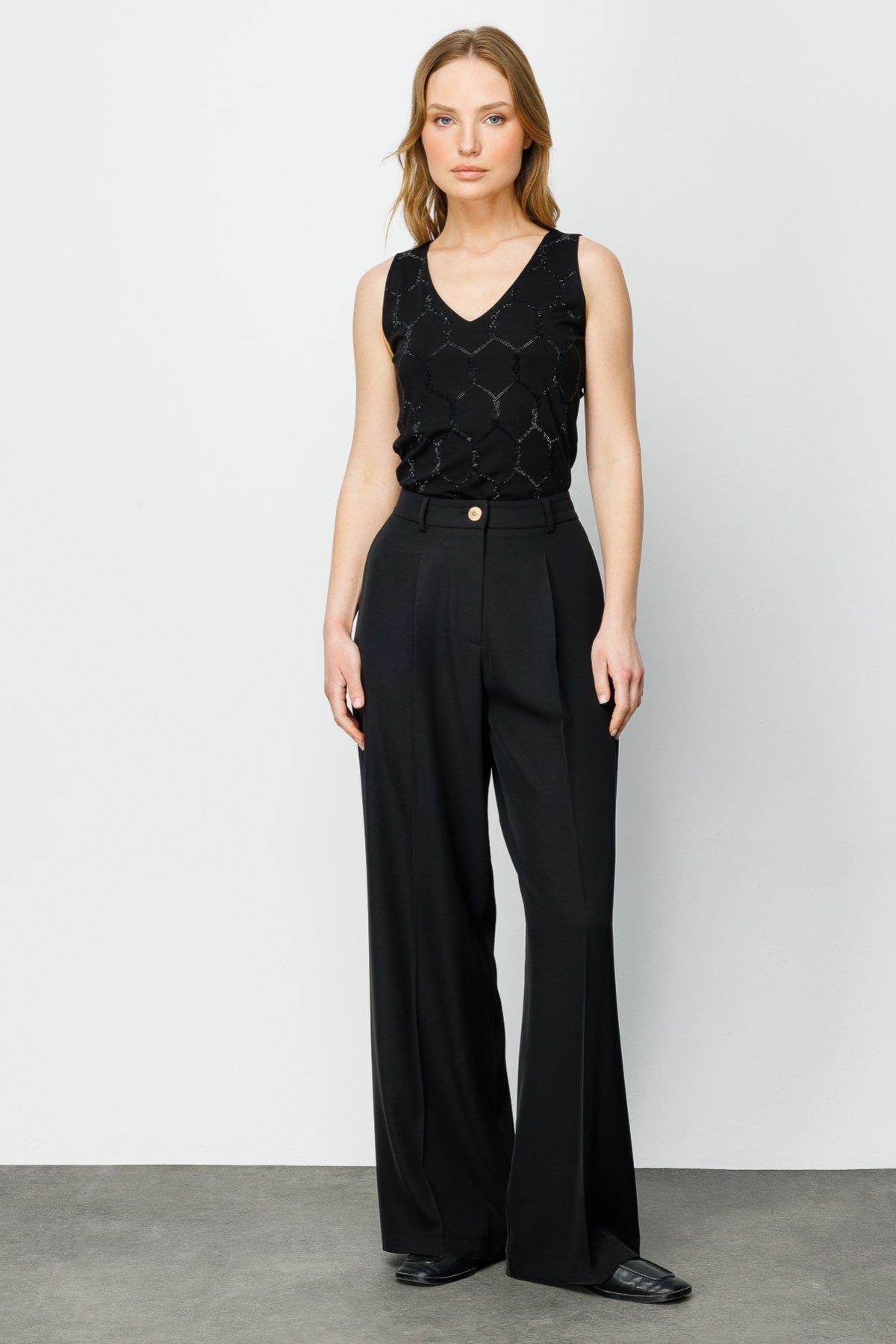 Pileli İspanyol Paça Pantolon - Eser Giyim