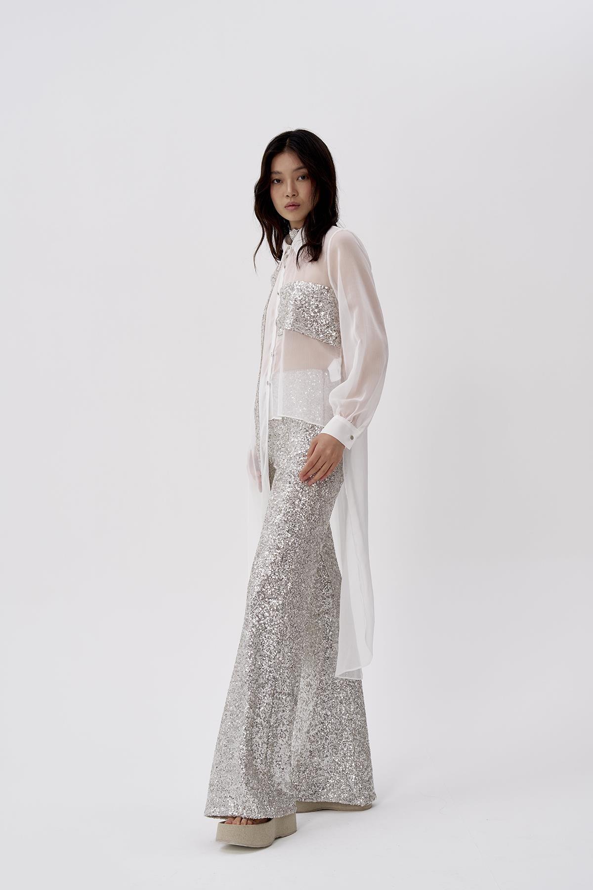 Pul İşlemeli Organze Uzun Tunik - Eser Giyim