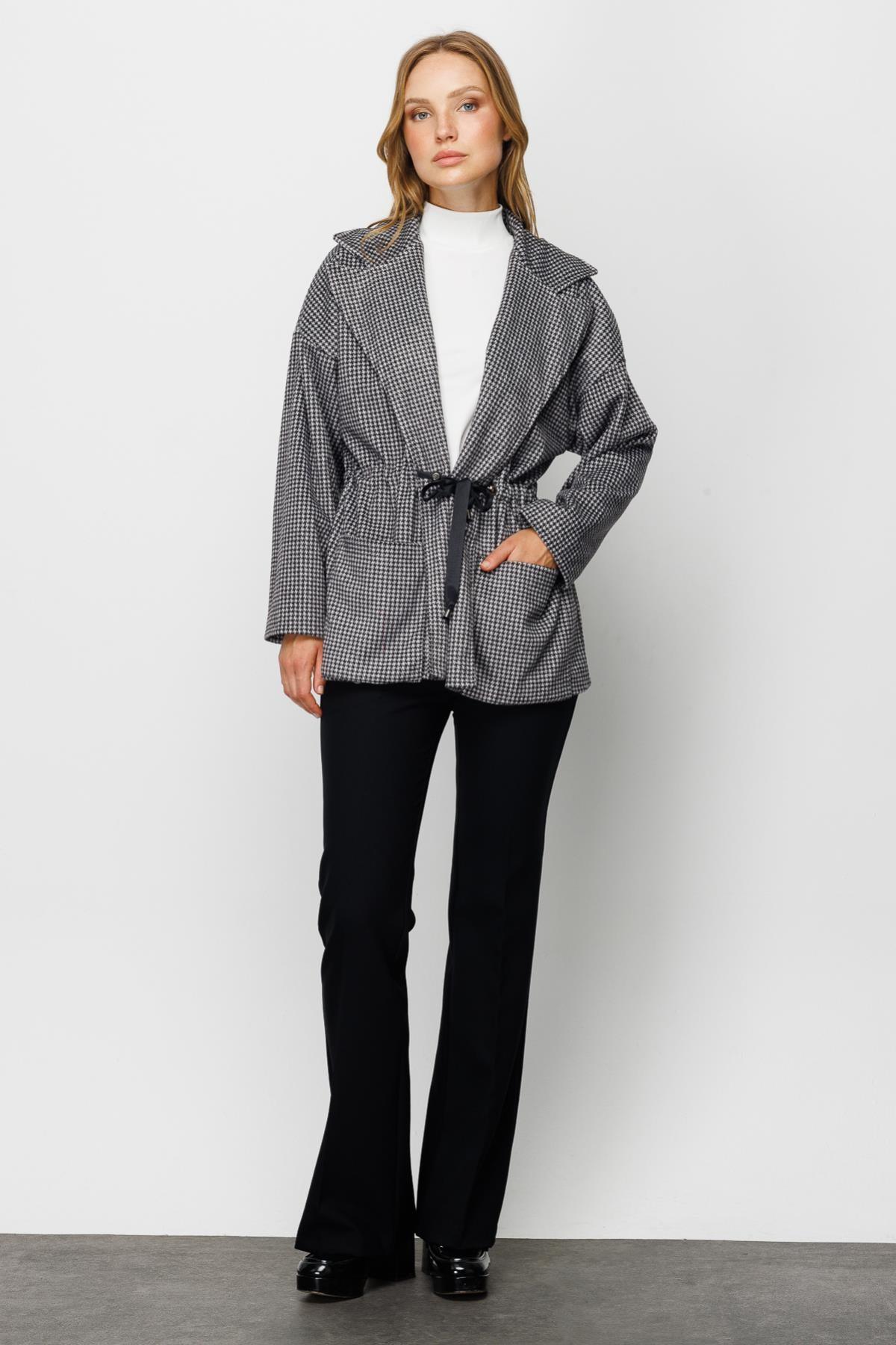 On Triko Şal Yaka Beli Büzgülü Ceket - Eser Giyim