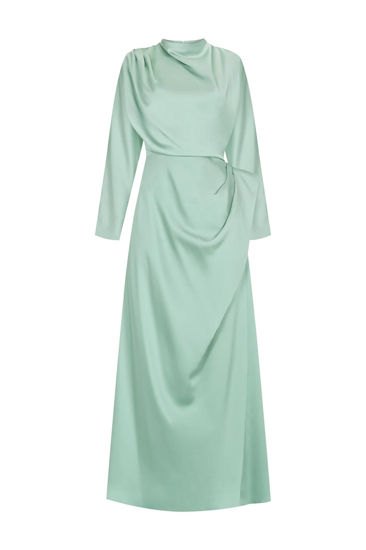 Satin Cowl Neck Long Evening Dress
