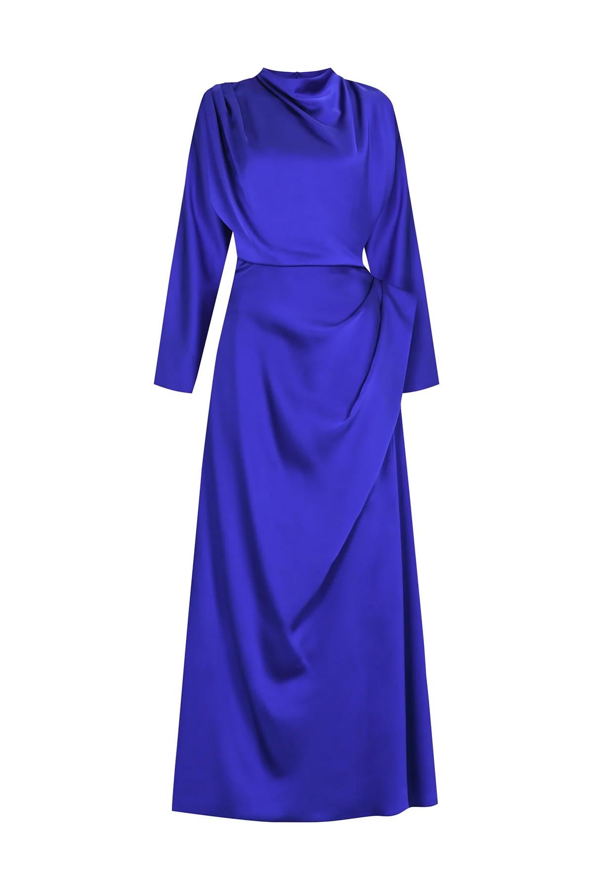 Satin Cowl Neck Long Evening Dress