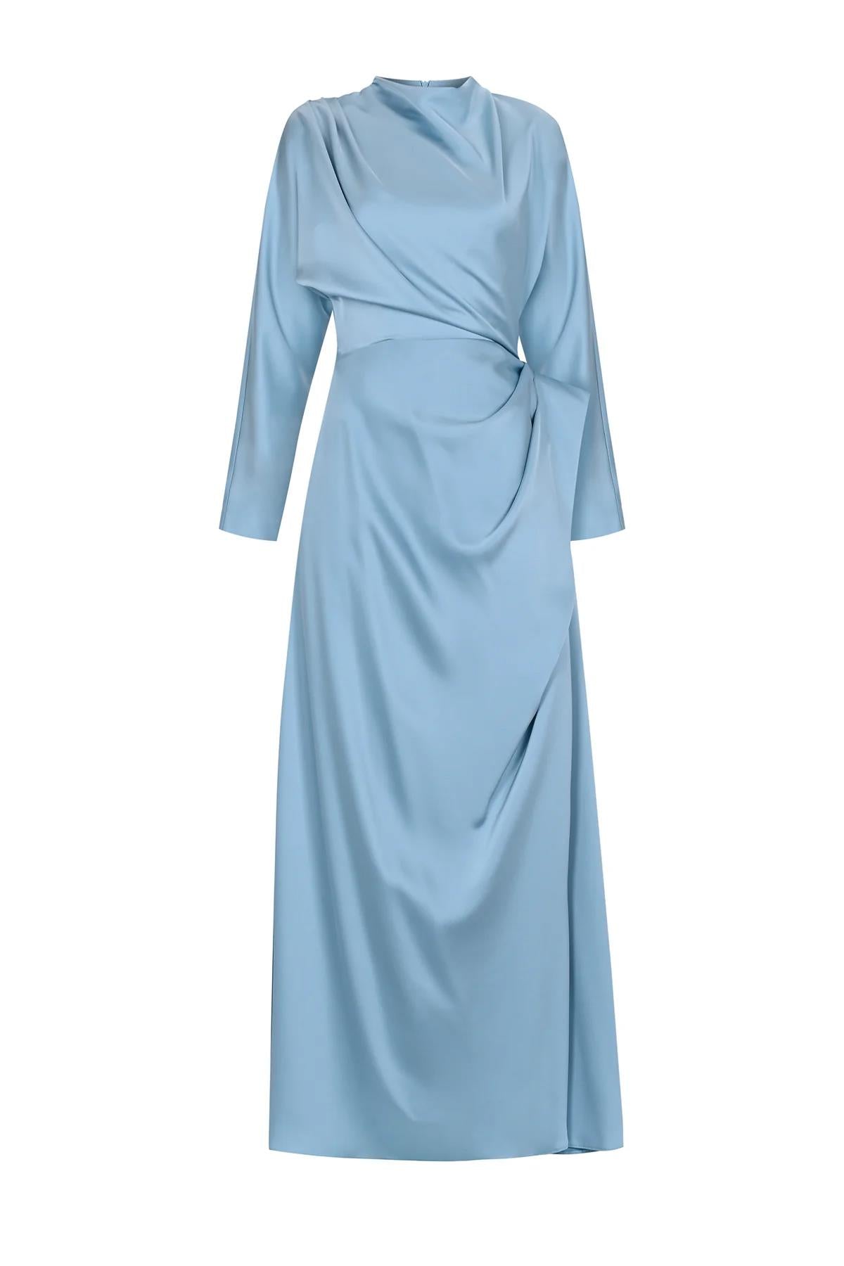 Satin Cowl Neck Long Evening Dress