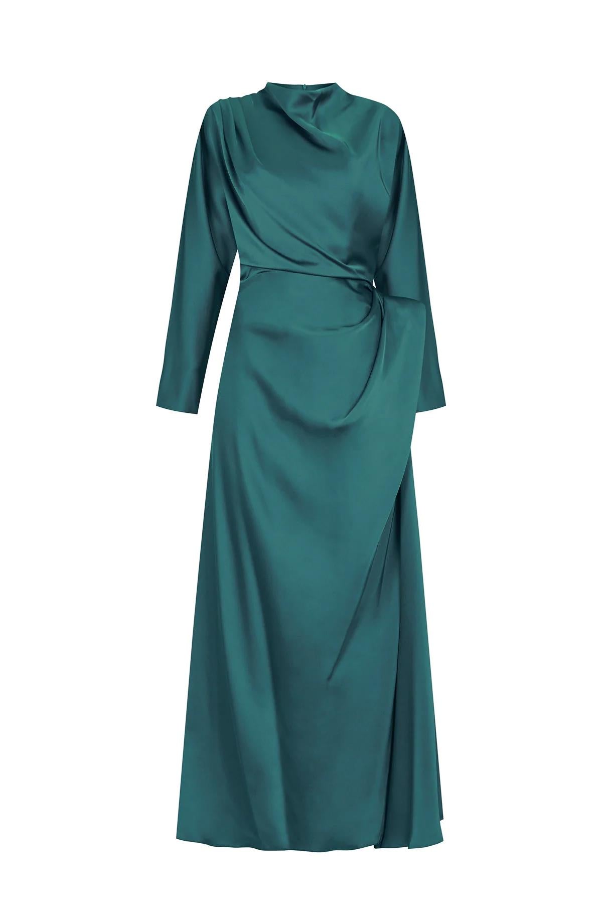 Satin Cowl Neck Long Evening Dress