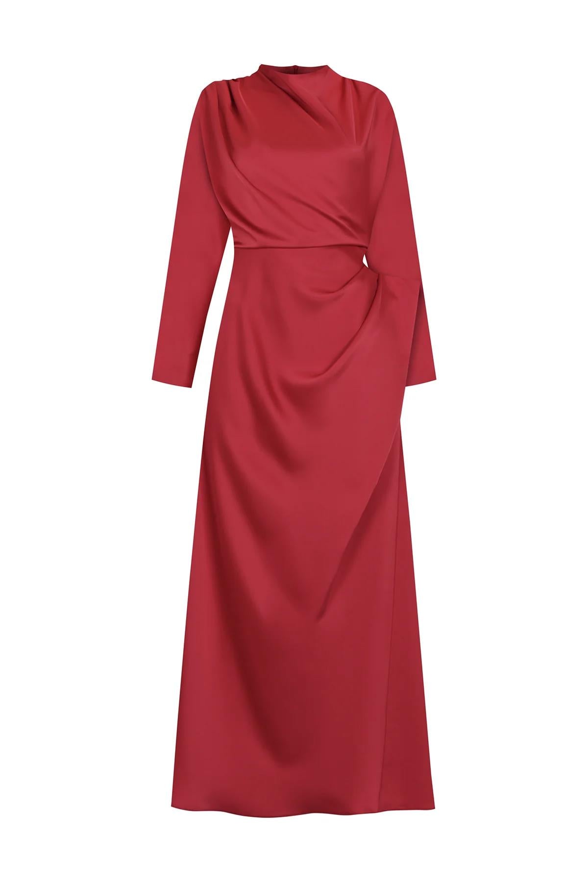 Satin Cowl Neck Long Evening Dress
