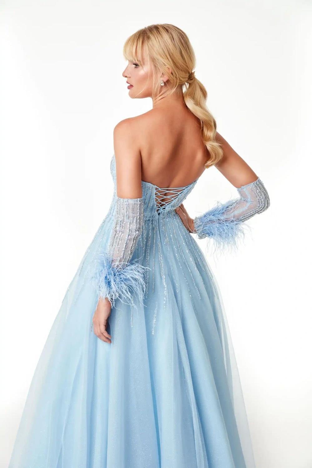 Ömür Inn Straplez Boncuk İşlemeli Tül Abiye Elbise - Eser Giyim