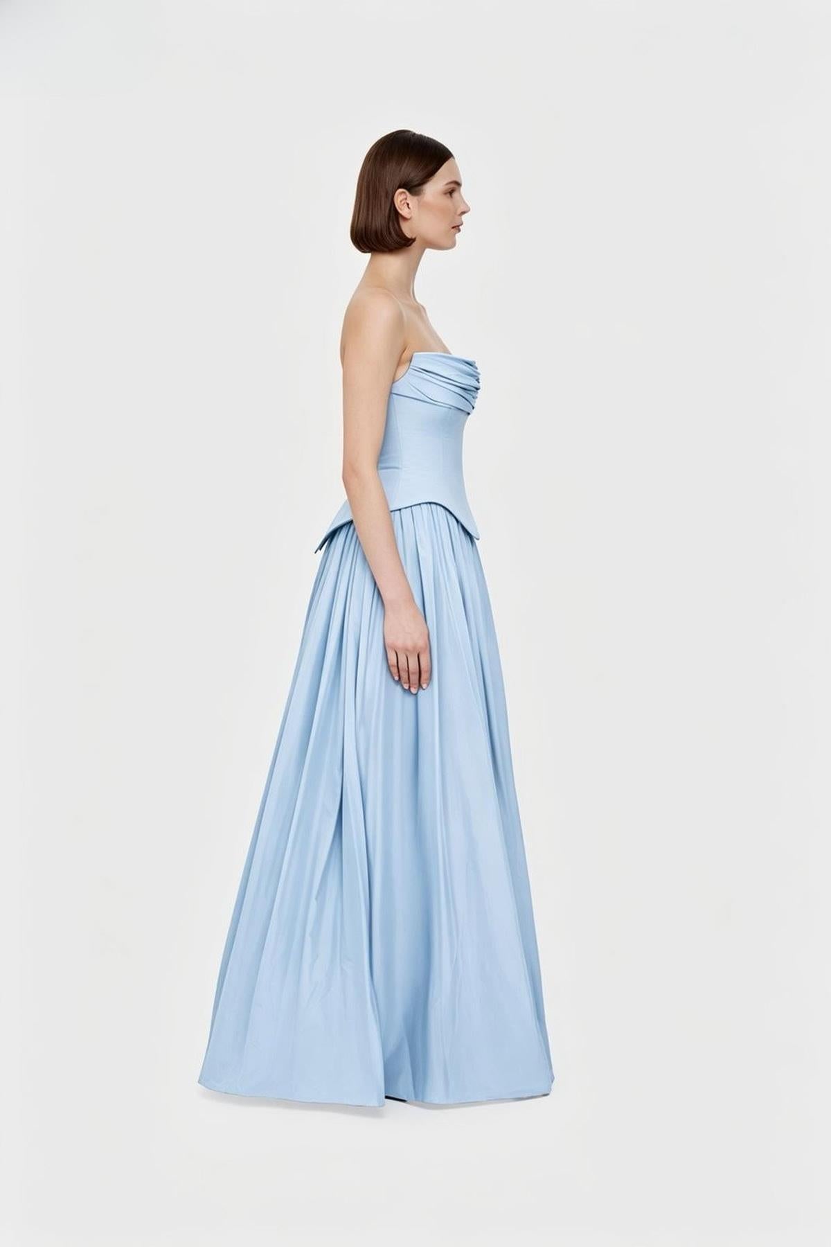 Strapless Draped Corset Detailed Evening Dress