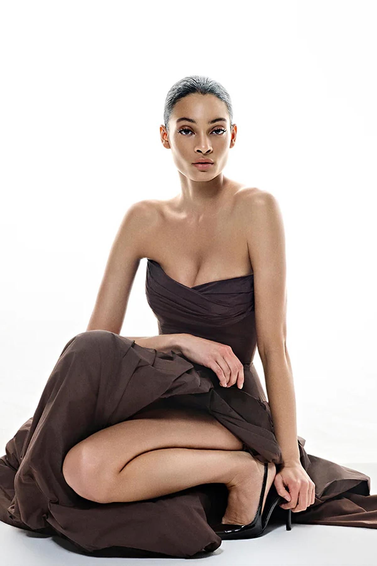Strapless Draped Corset Detailed Evening Dress
