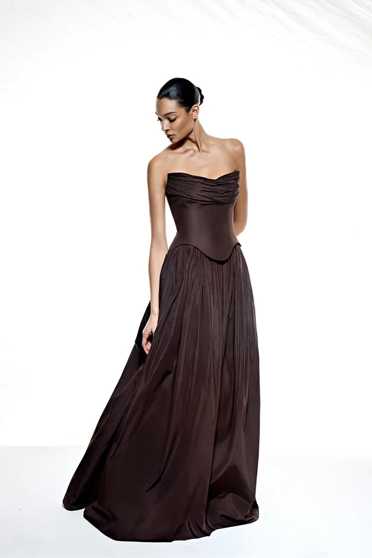 Strapless Draped Corset Detailed Evening Dress