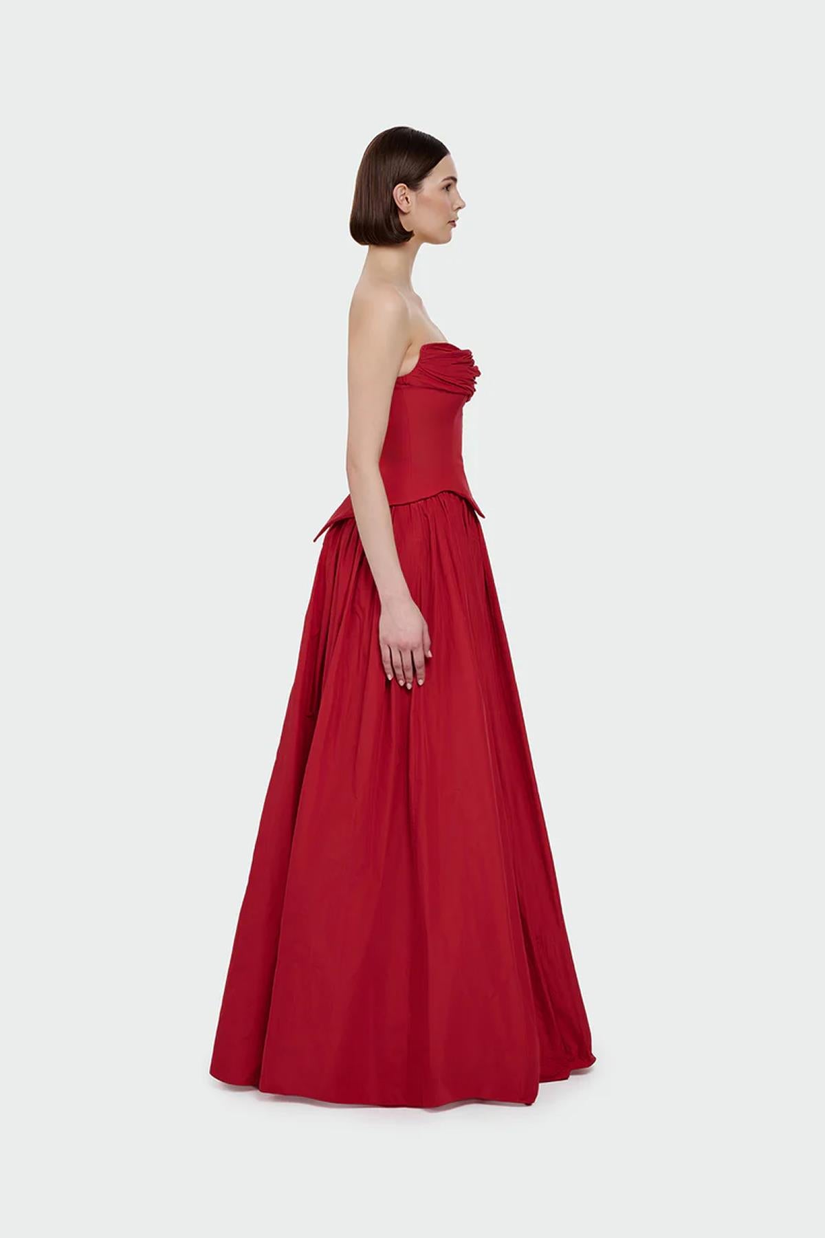 Strapless Draped Corset Detailed Evening Dress