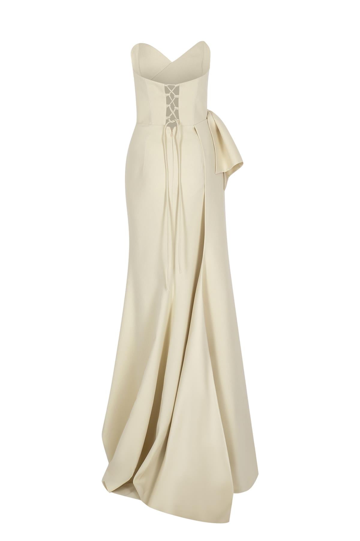 Strapless Draped Satin Long Evening Dress