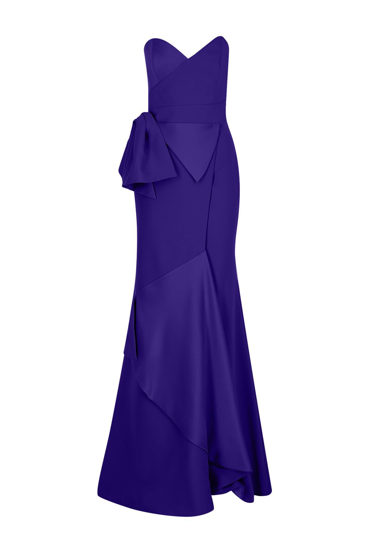Strapless Draped Satin Long Evening Dress