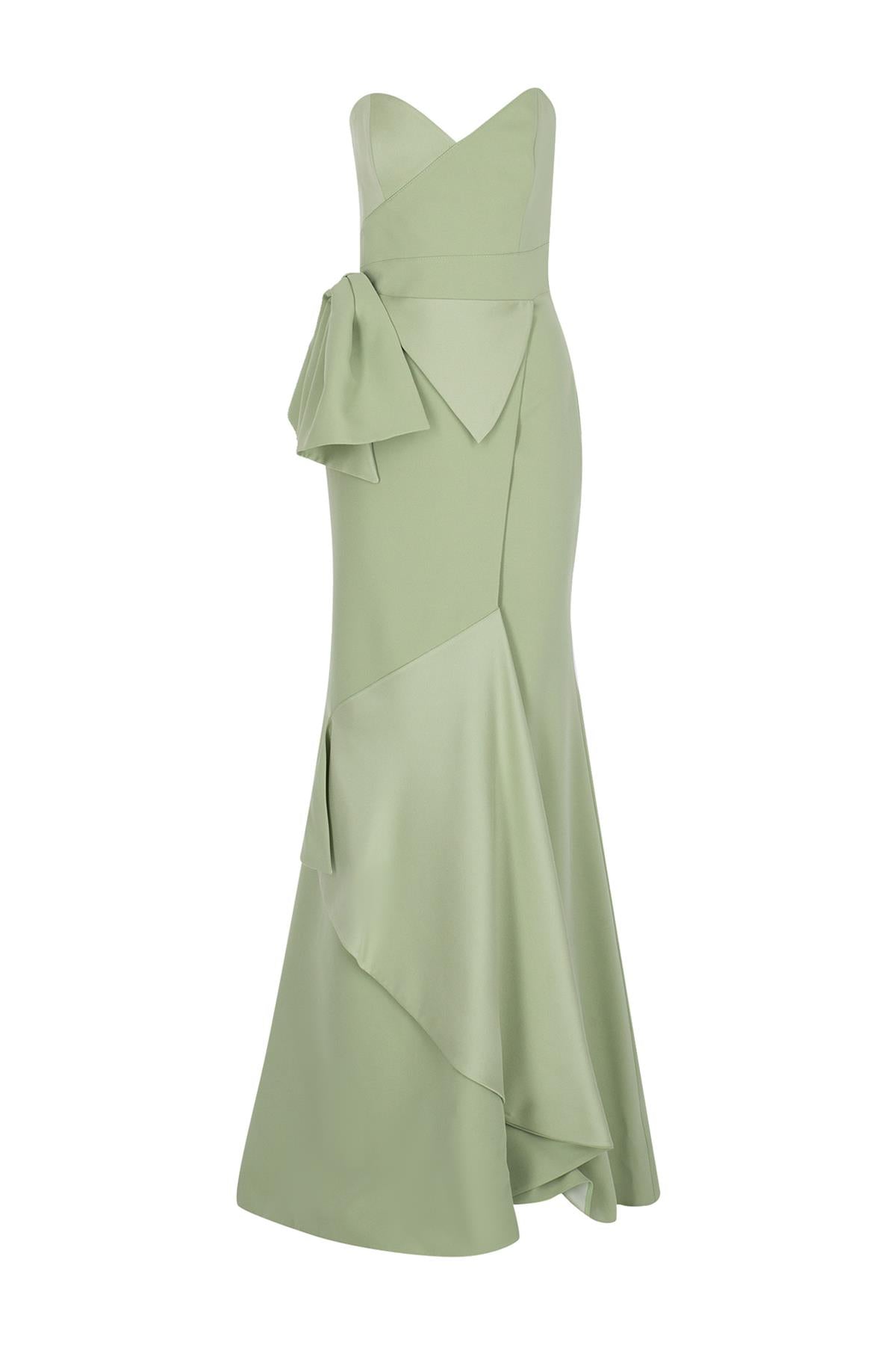 Strapless Draped Satin Long Evening Dress