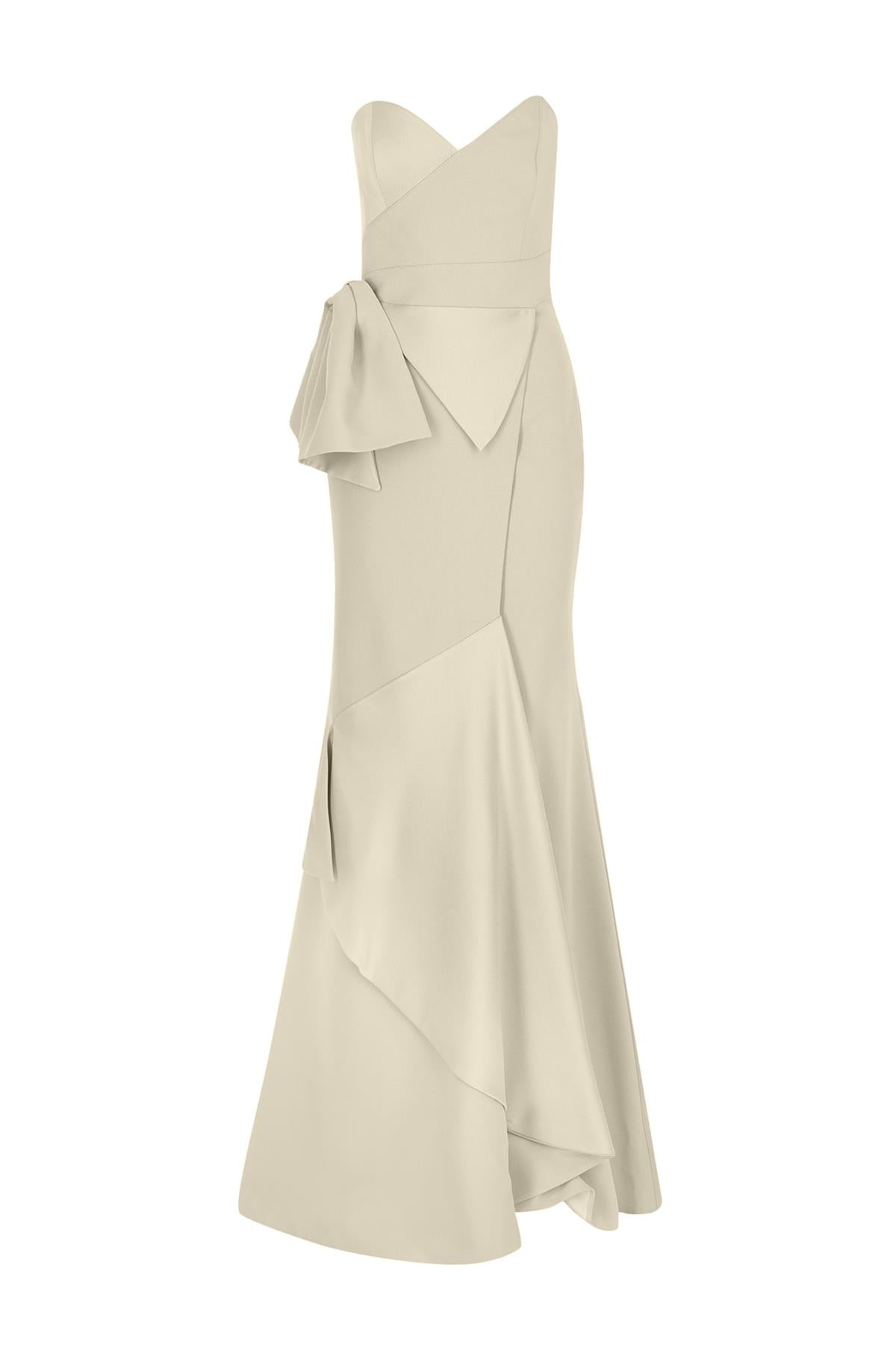 Strapless Draped Satin Long Evening Dress
