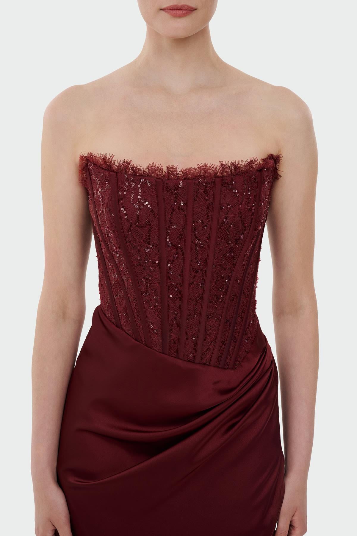 Strapless Draped Slit Evening Gown