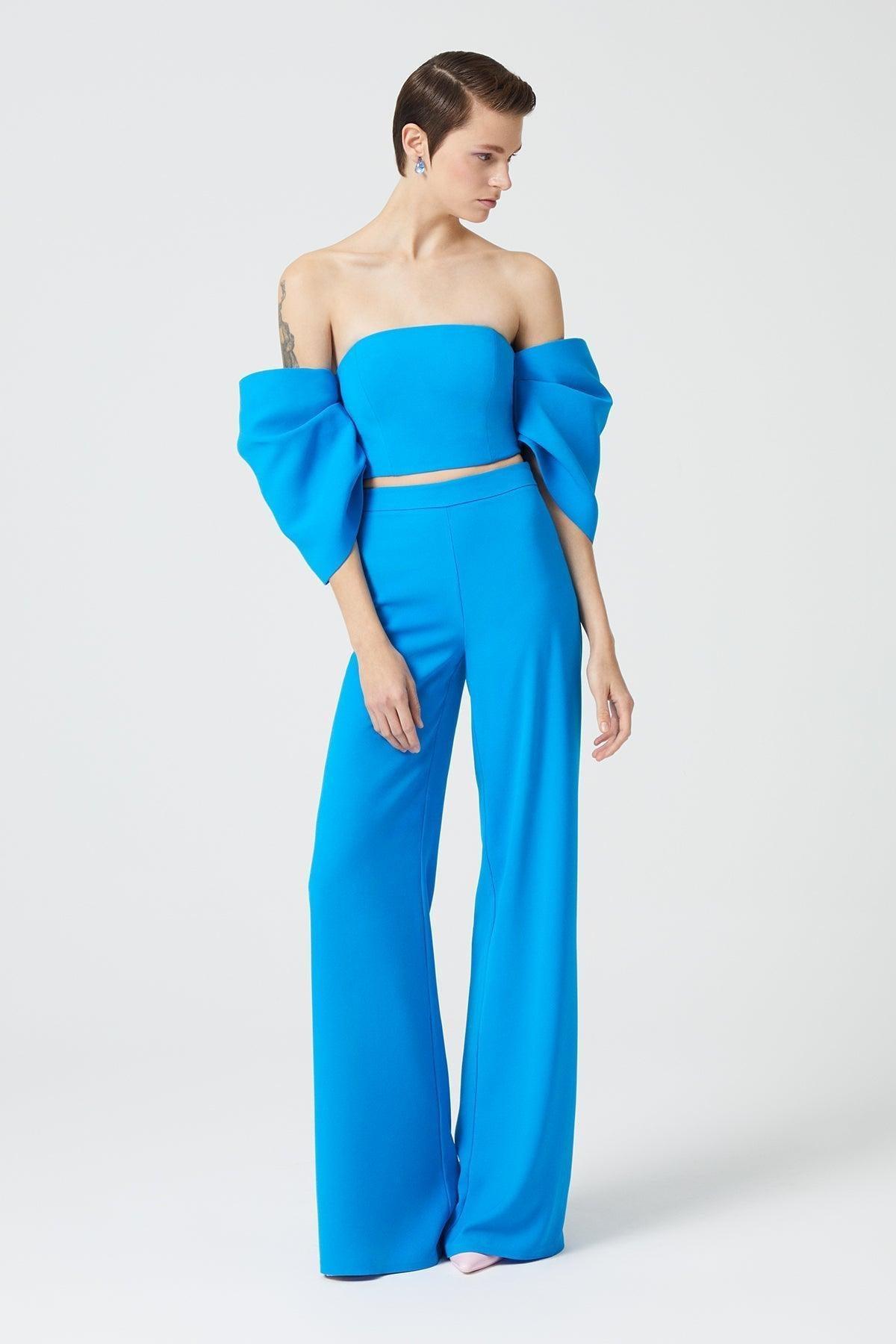 Straplez Düşük Balon Kollu Crop Top - Eser Giyim