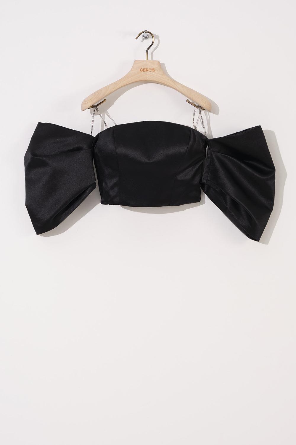 Straplez Düşük Balon Kollu Crop Top - Eser Giyim