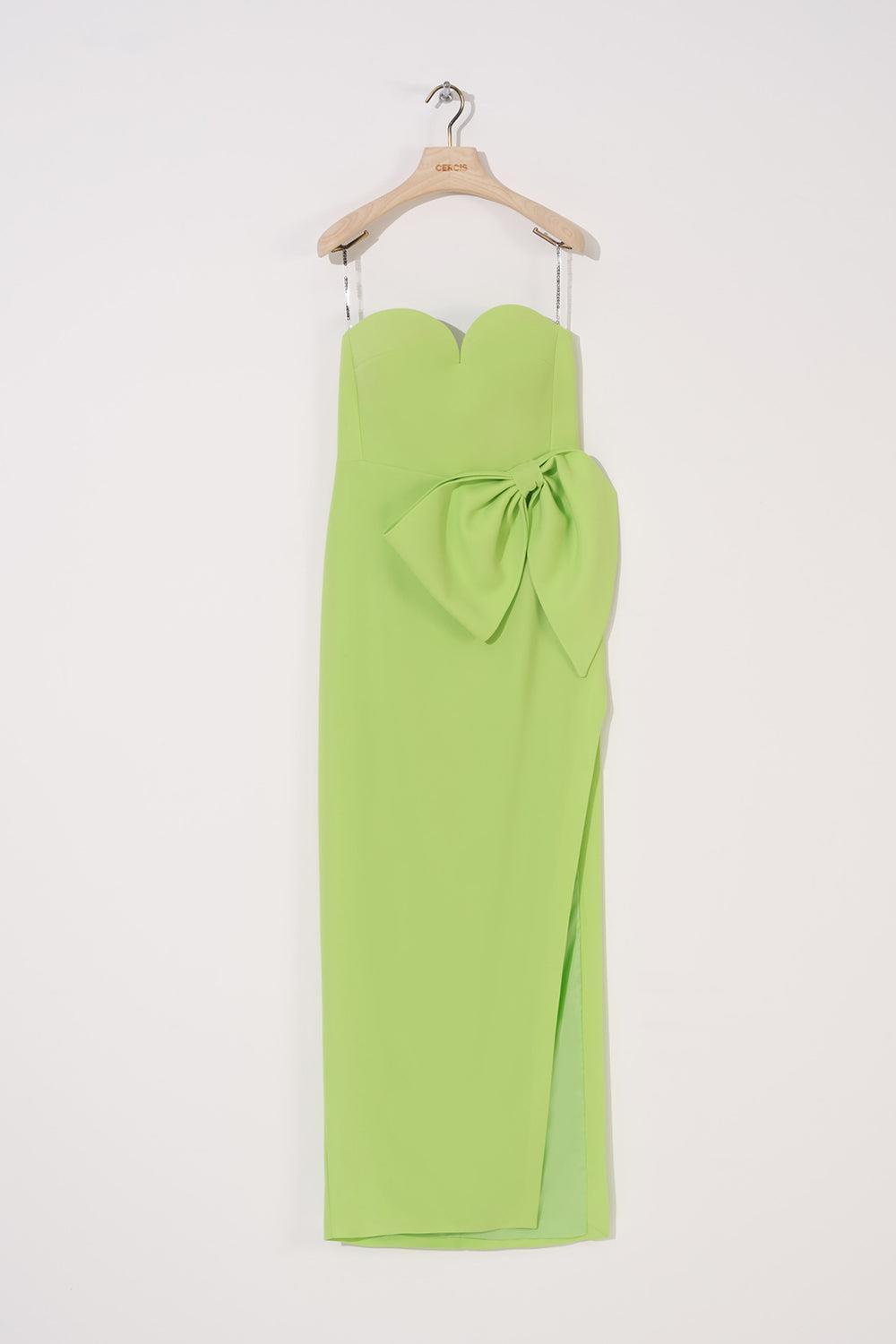 Straplez Fiyonk Detaylı Yırtmaçlı Elbise - Eser Giyim
