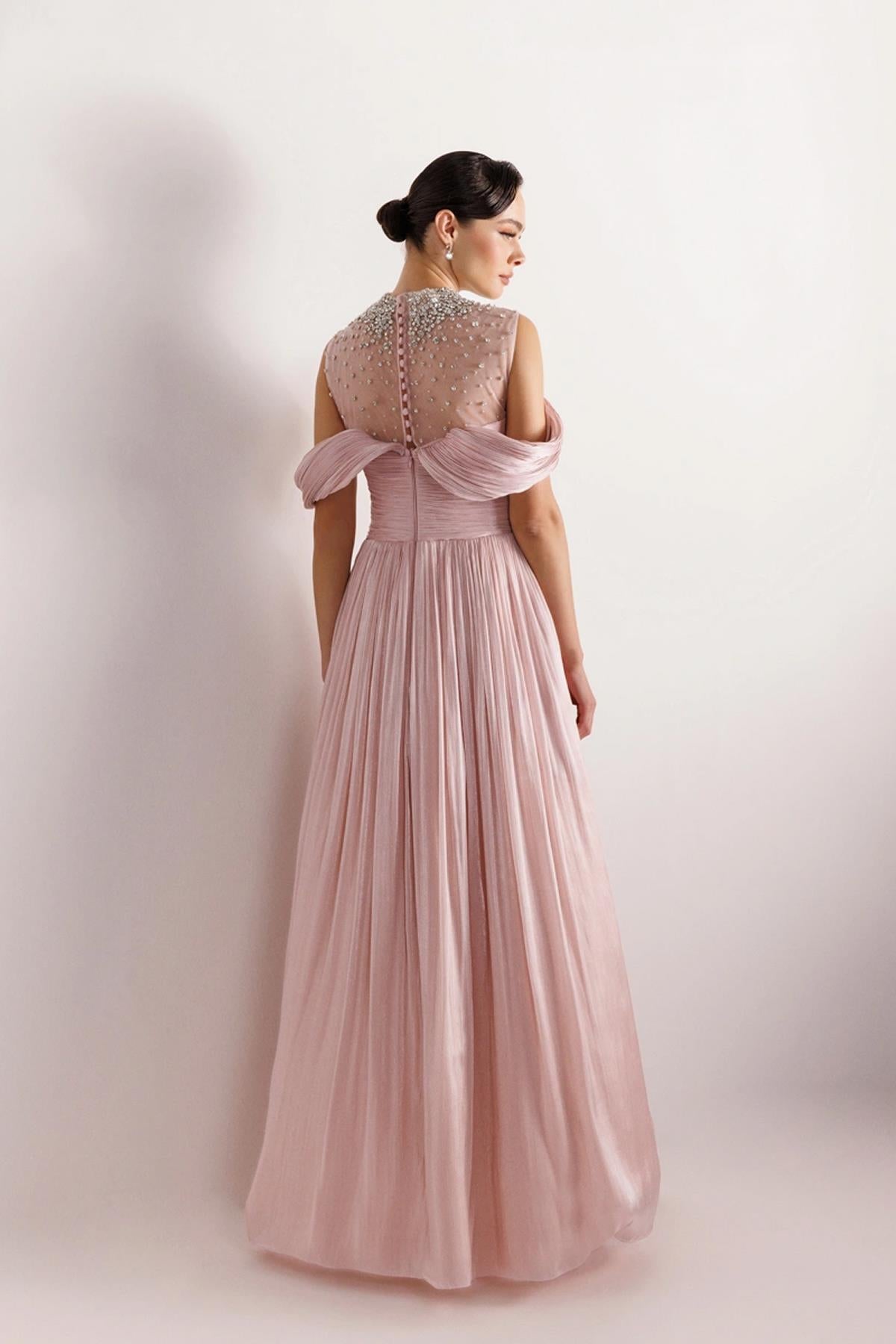 Strapless Look Pleated Puffy Dress