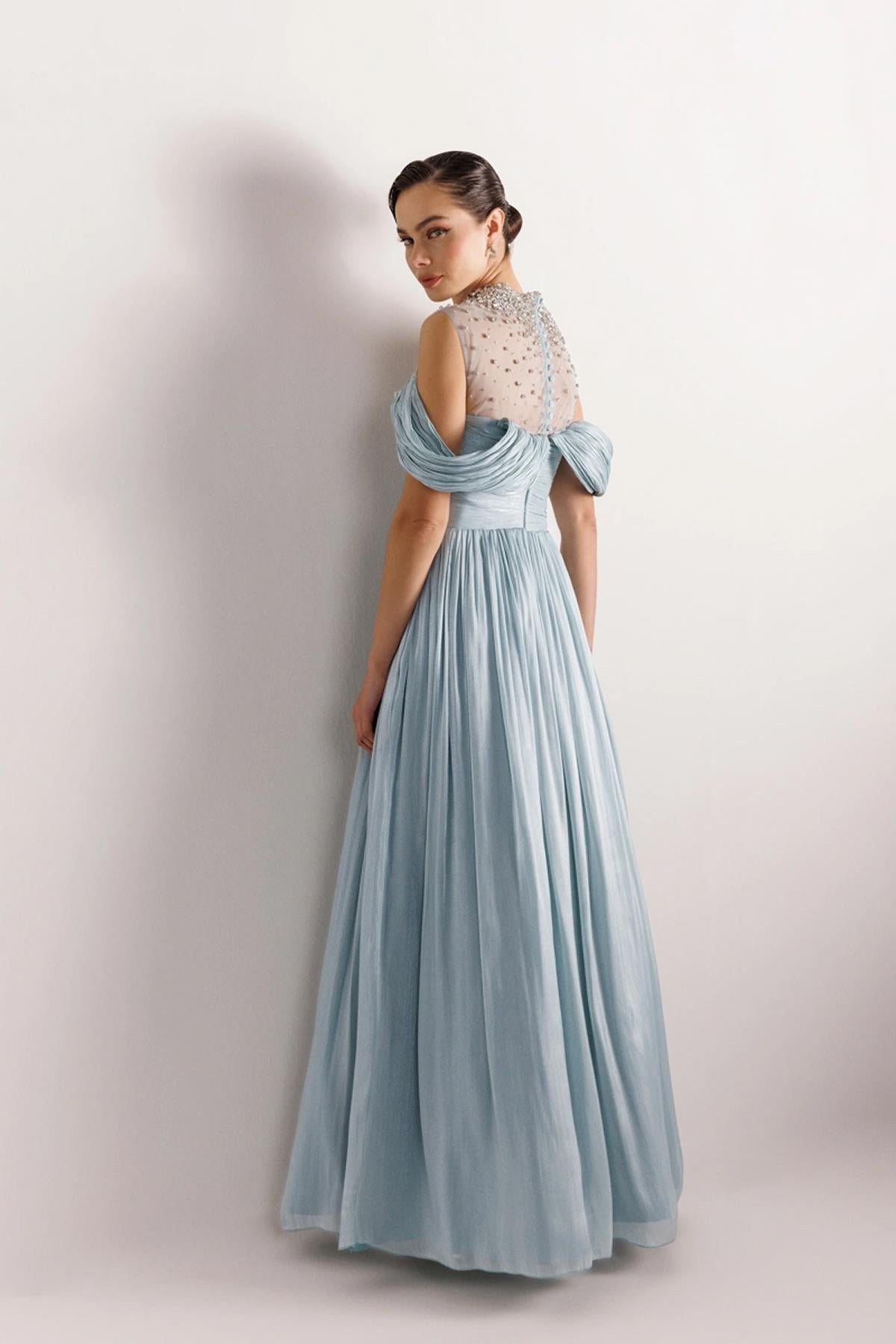 Strapless Look Pleated Puffy Dress