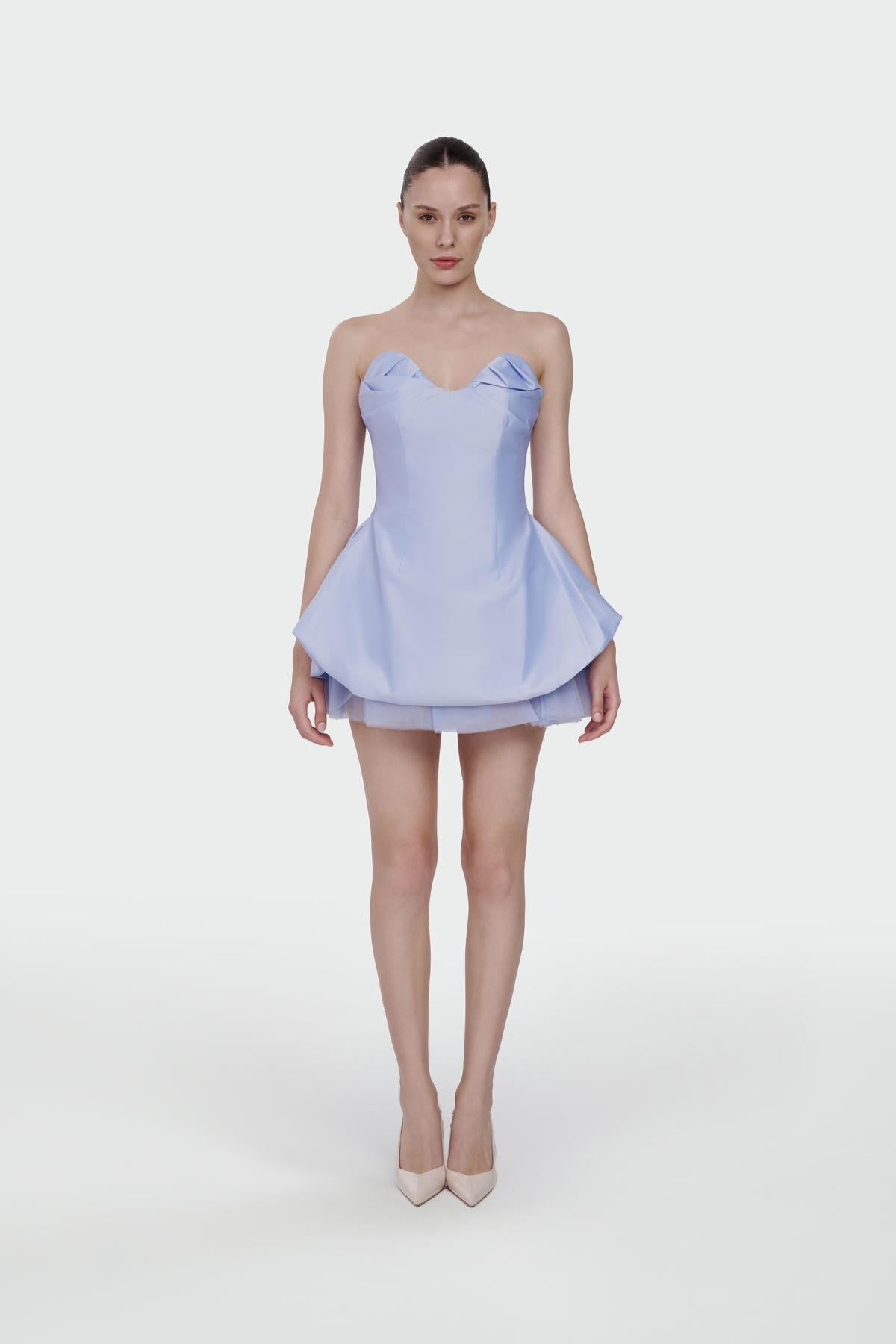 Strapless Sweetheart Neckline Tulle Detail Mini Evening Dress