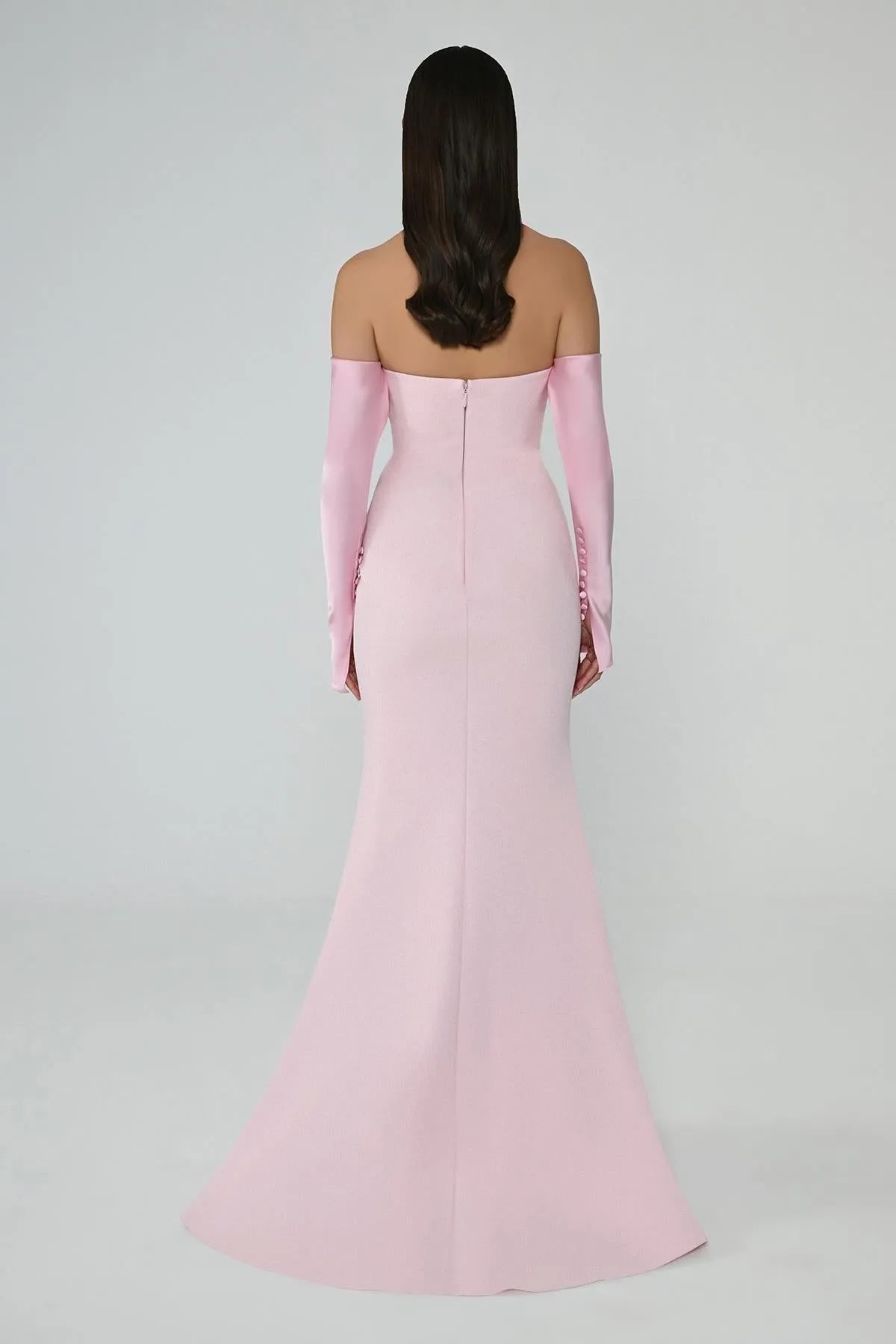 فستان سهرة حورية البحر بأكمام منخفضة بدون حمالات