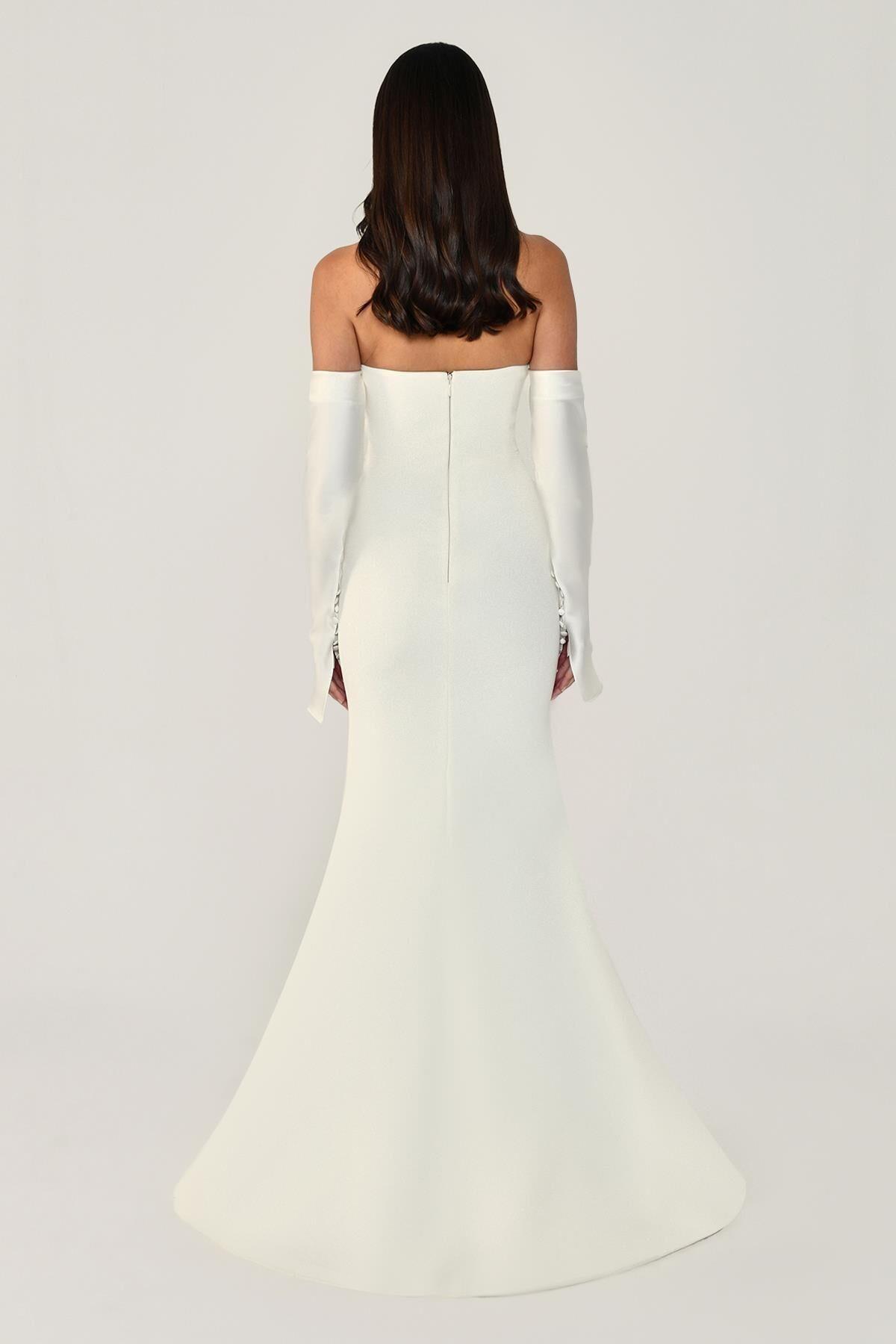 Straplez Kollu Balık Kesim Uzun Elbise - Eser Giyim