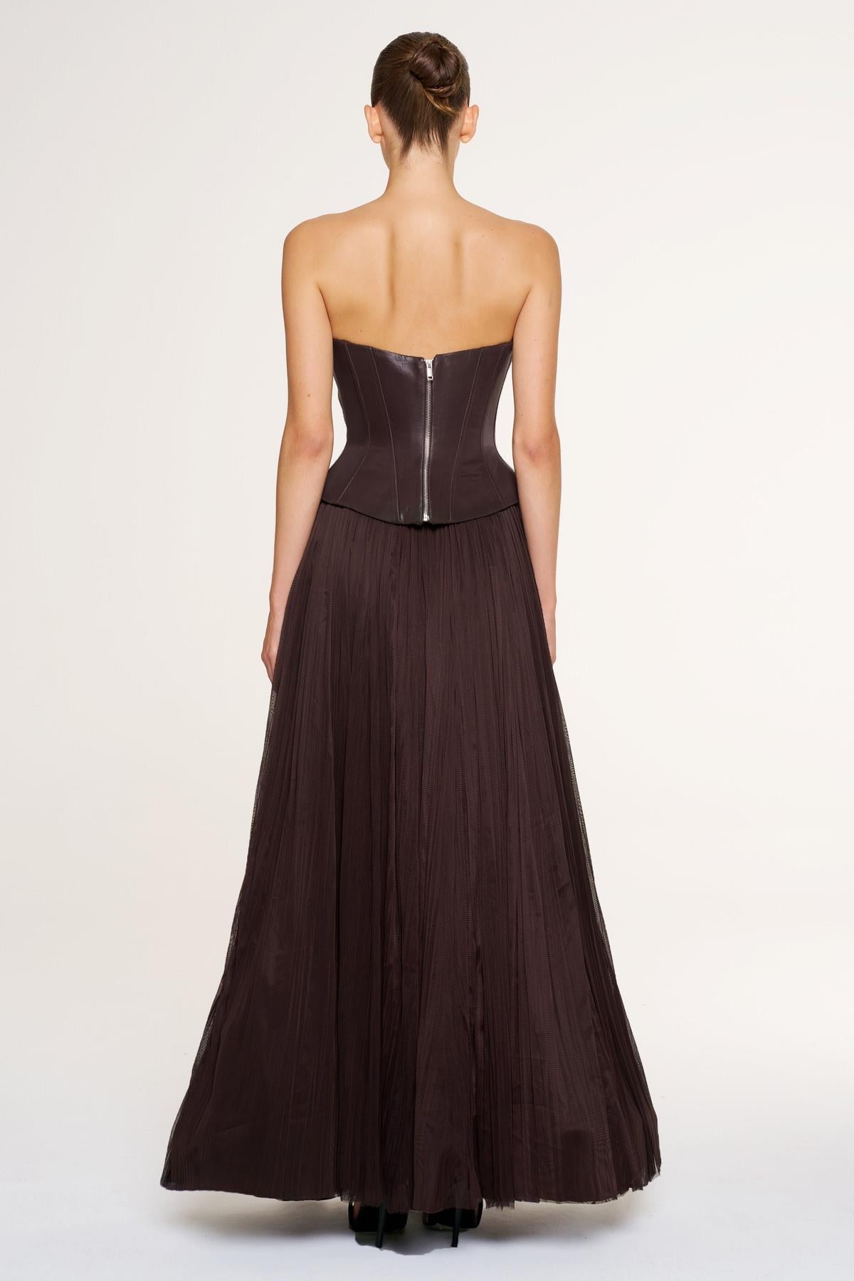 Strapless Corset Pleated Long Evening Gown Suit