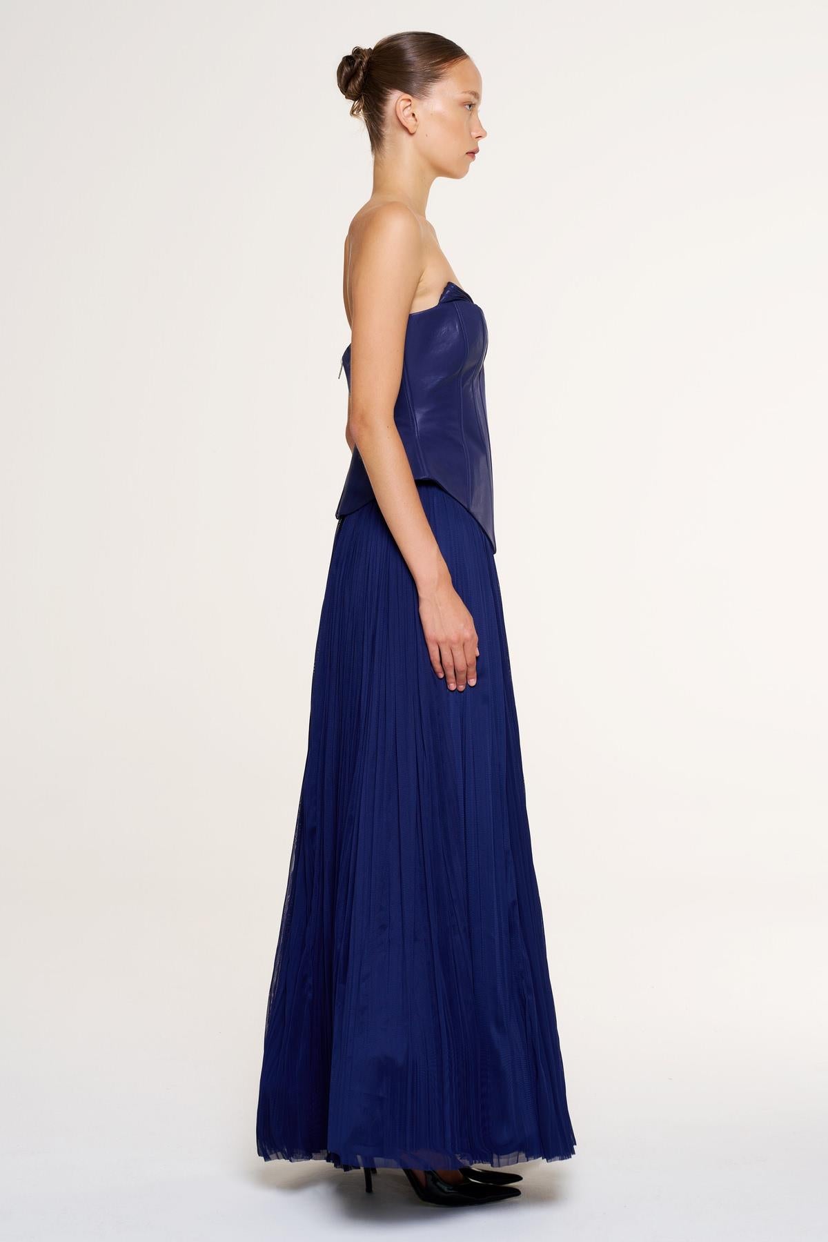 Strapless Corset Pleated Long Evening Gown Suit