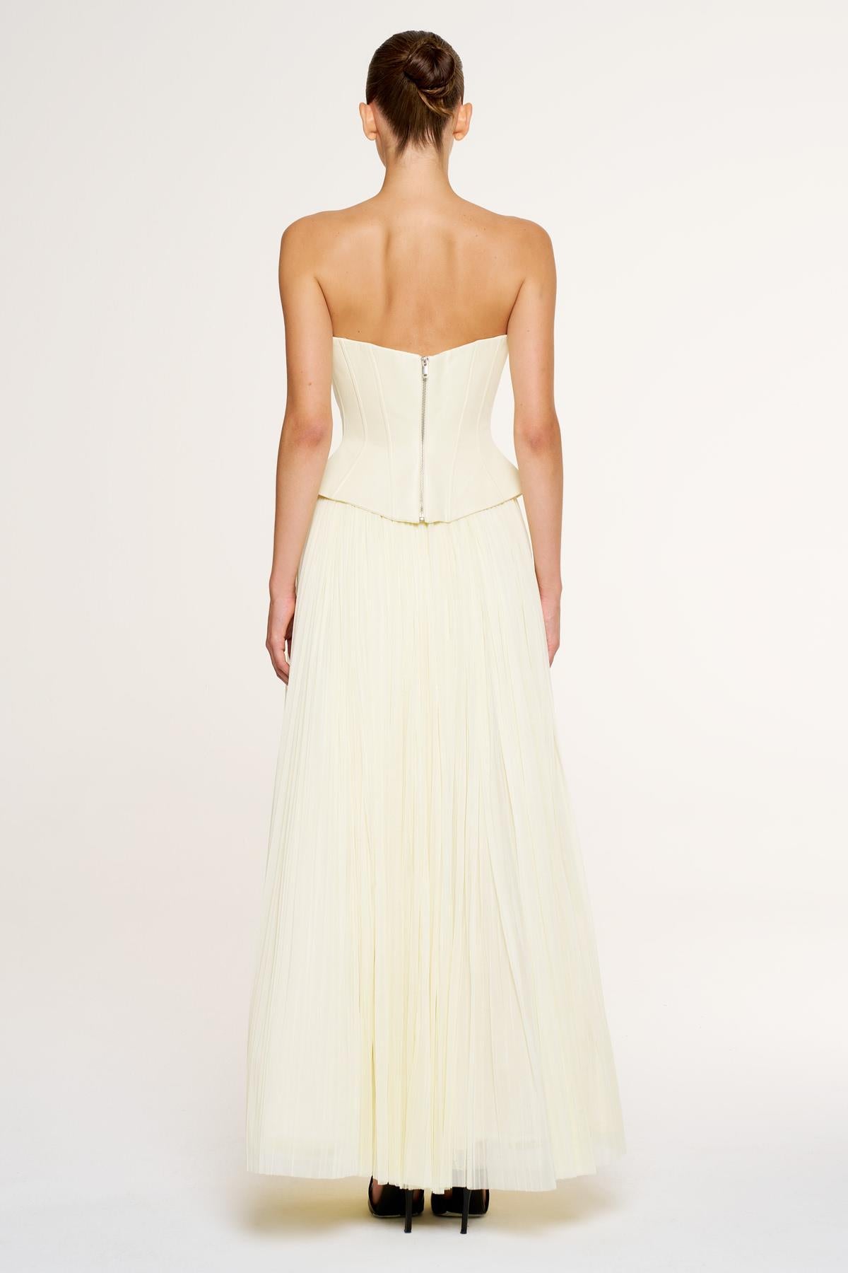 Strapless Corset Pleated Long Evening Gown Suit