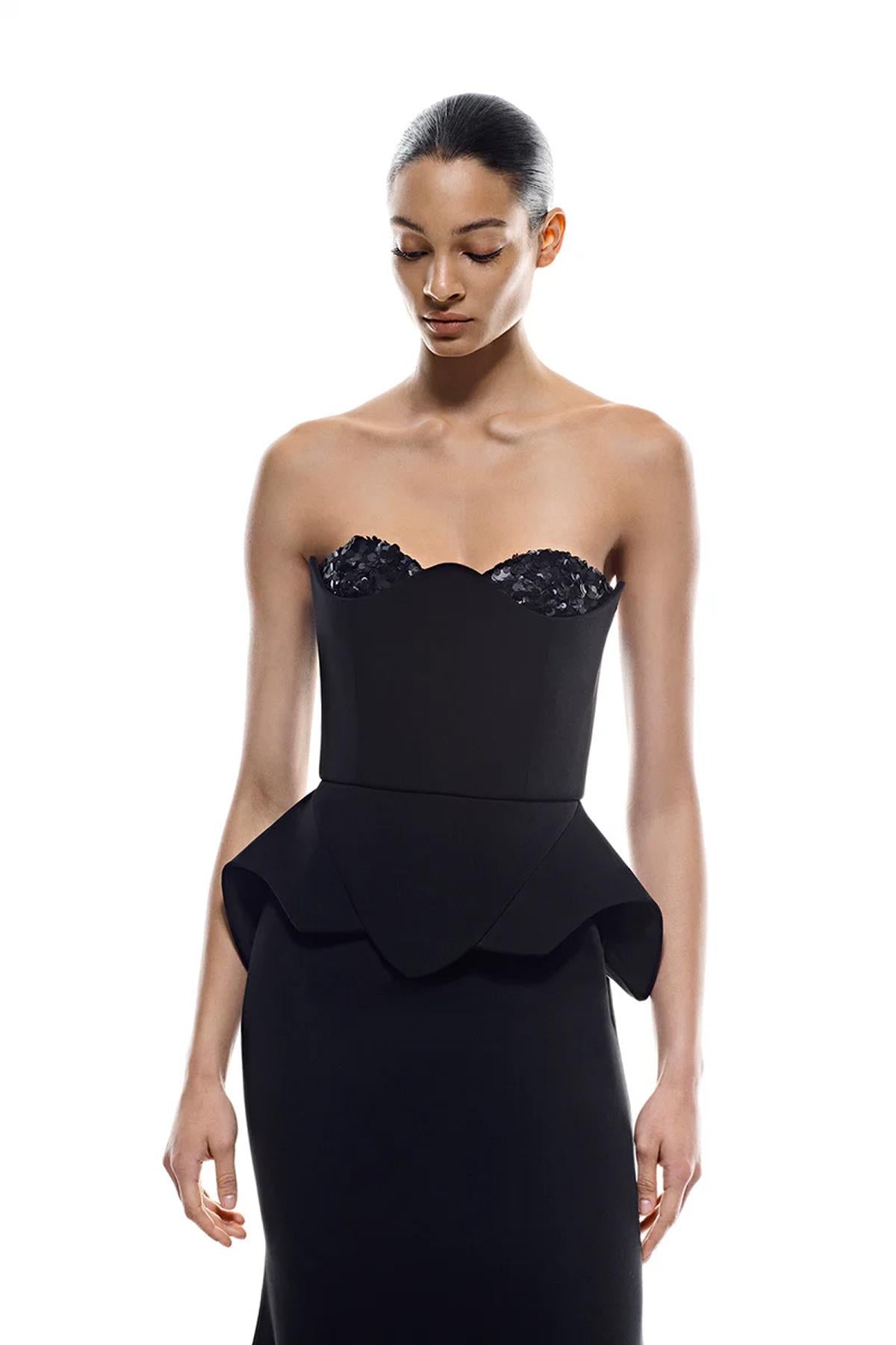 Strapless Sequin Detail Evening Gown