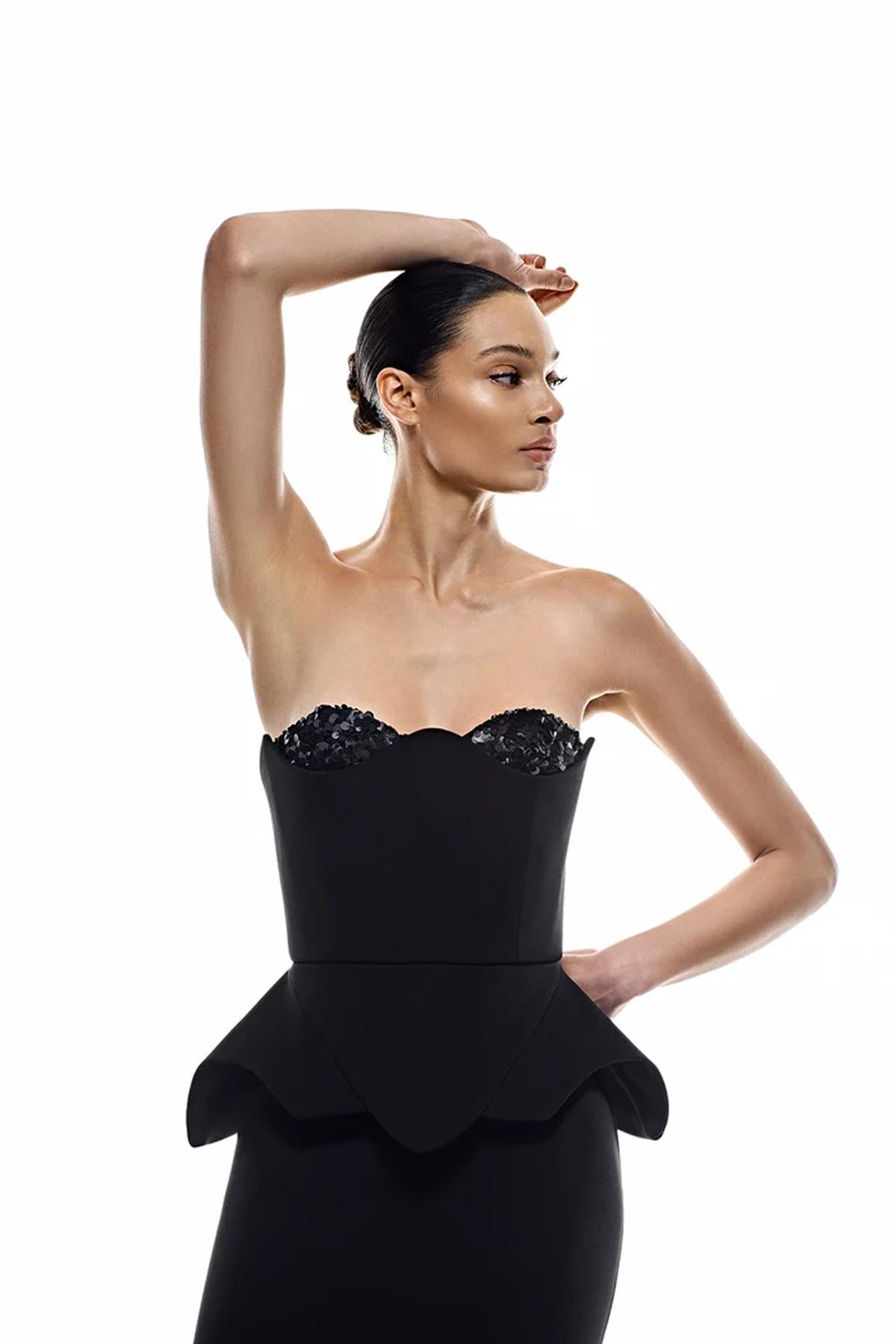 Strapless Sequin Detail Evening Gown