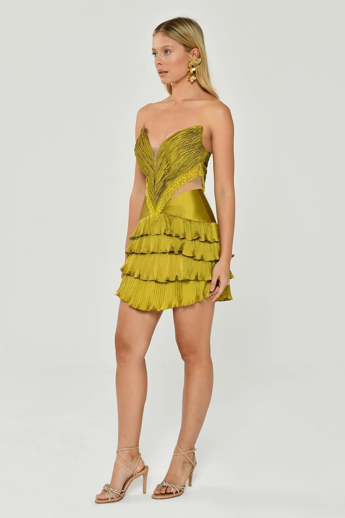 Strapless Pleated Layered Mini Evening Dress