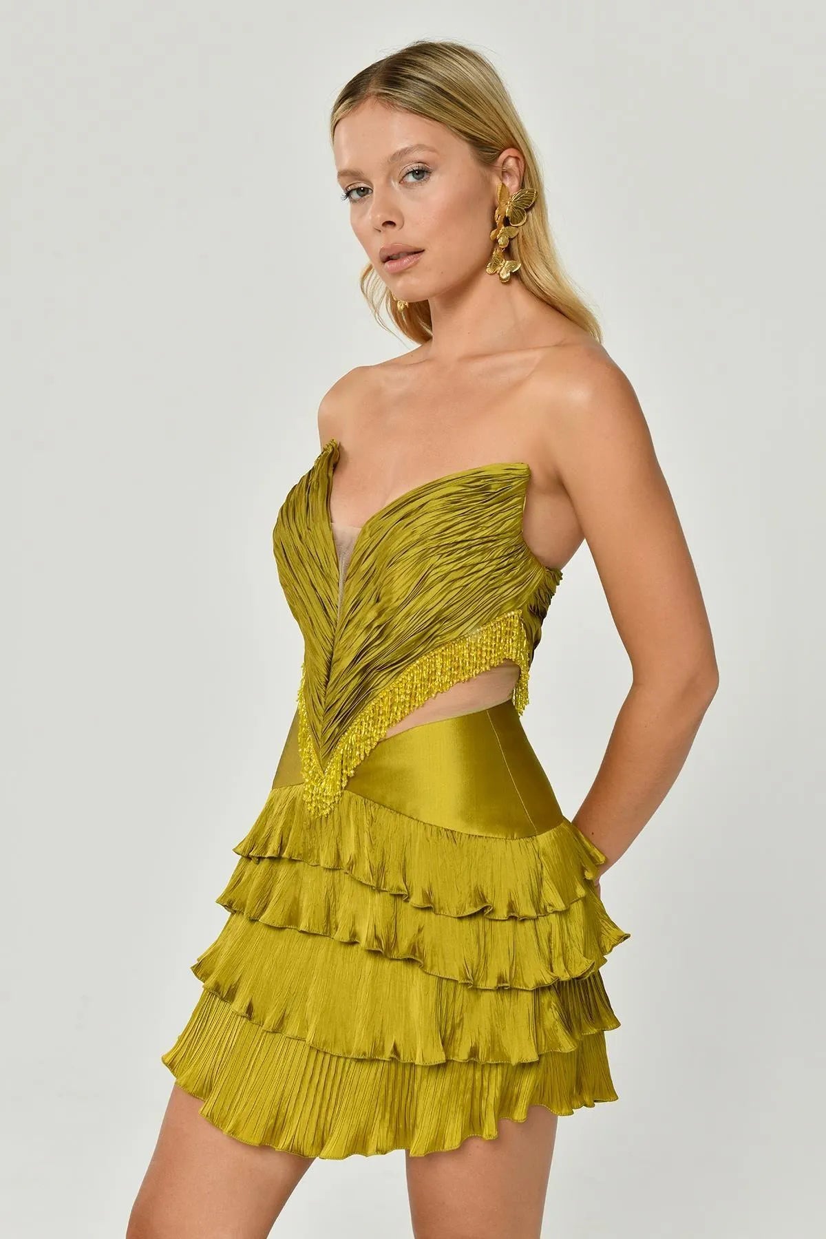 Strapless Pleated Layered Mini Evening Dress
