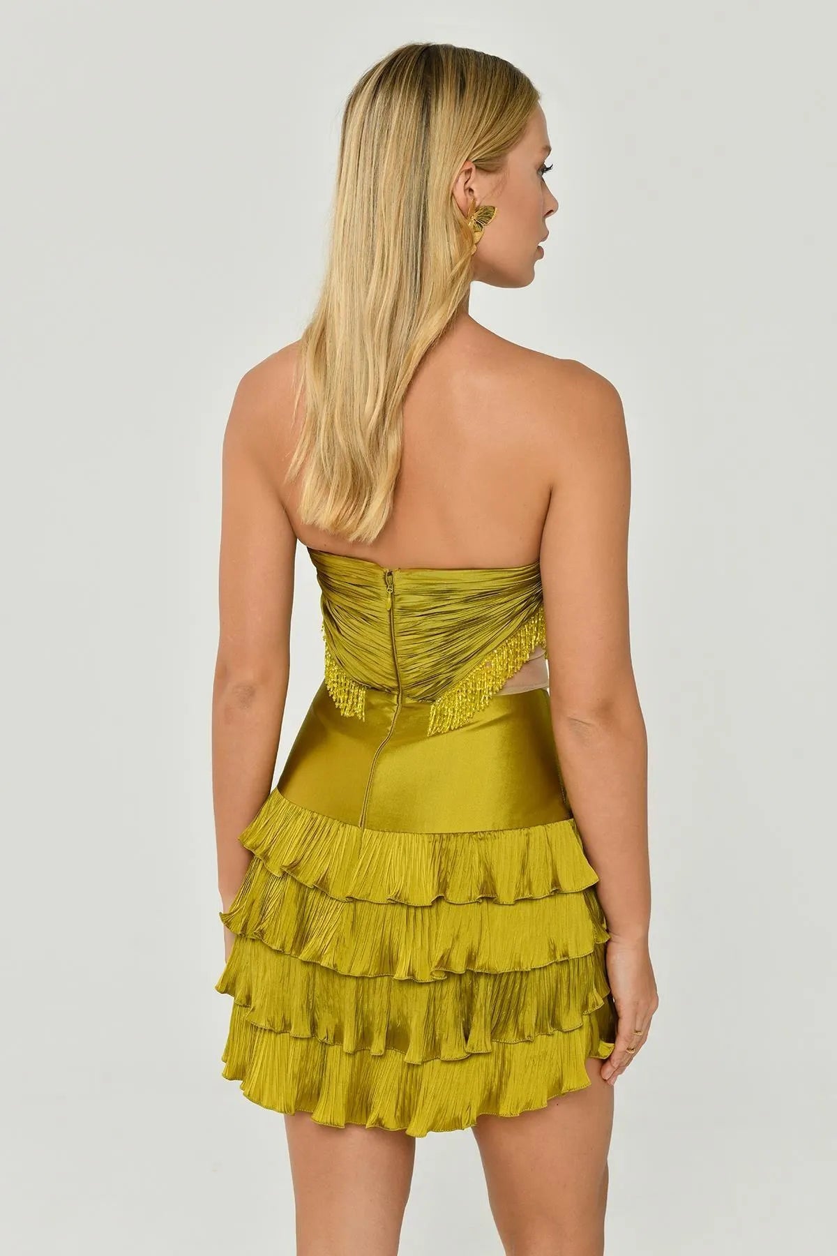 Strapless Pleated Layered Mini Evening Dress