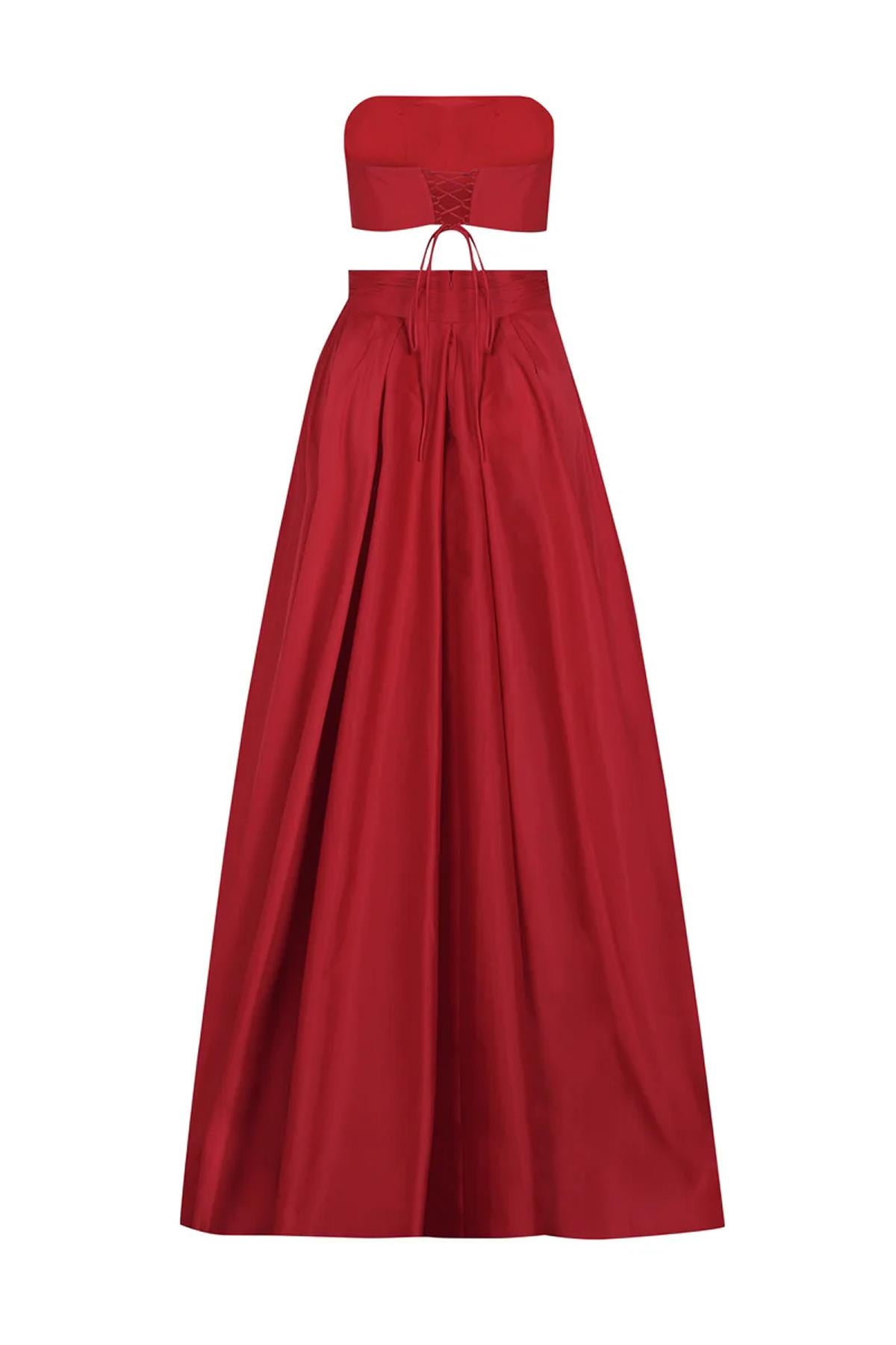 Strapless Stone Embroidered Crop High Waist Skirt Evening Dress Set