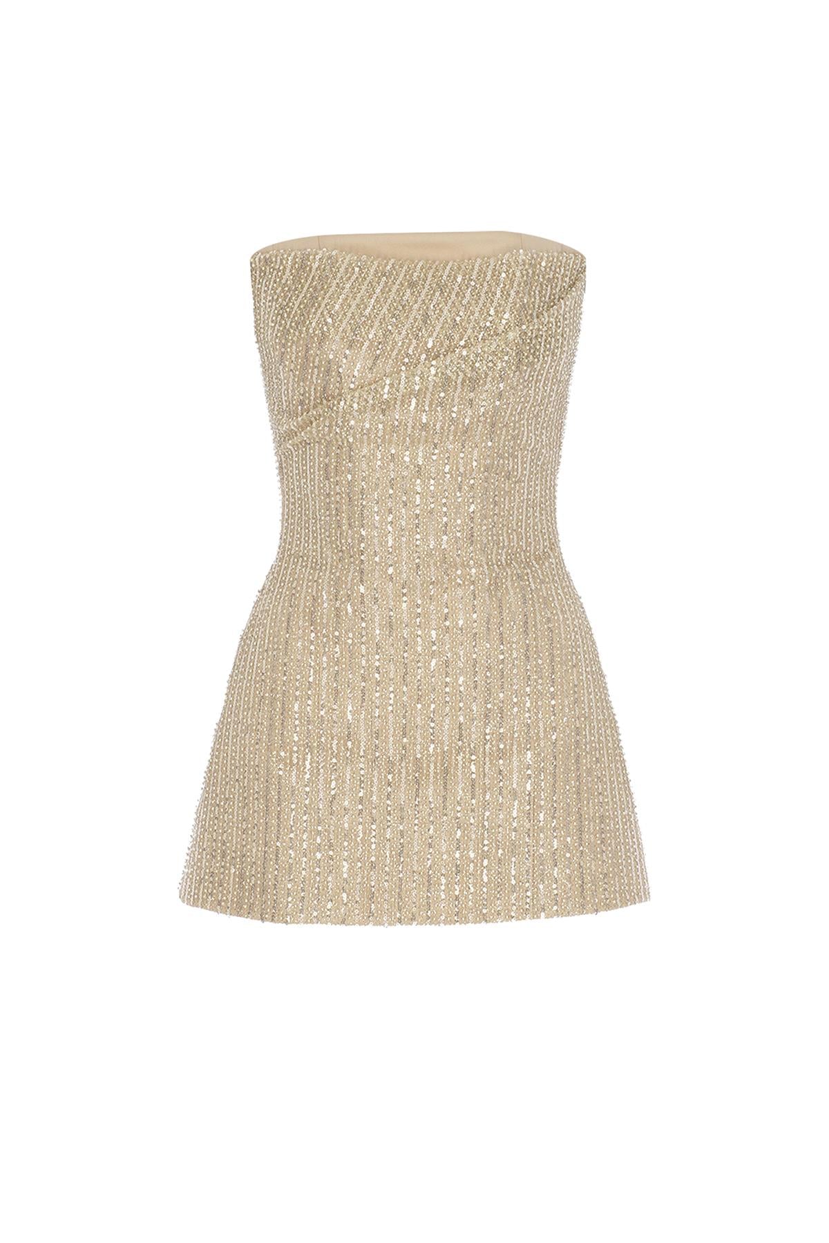 Strapless Stone Sequin Embroidered Suit Evening Dress