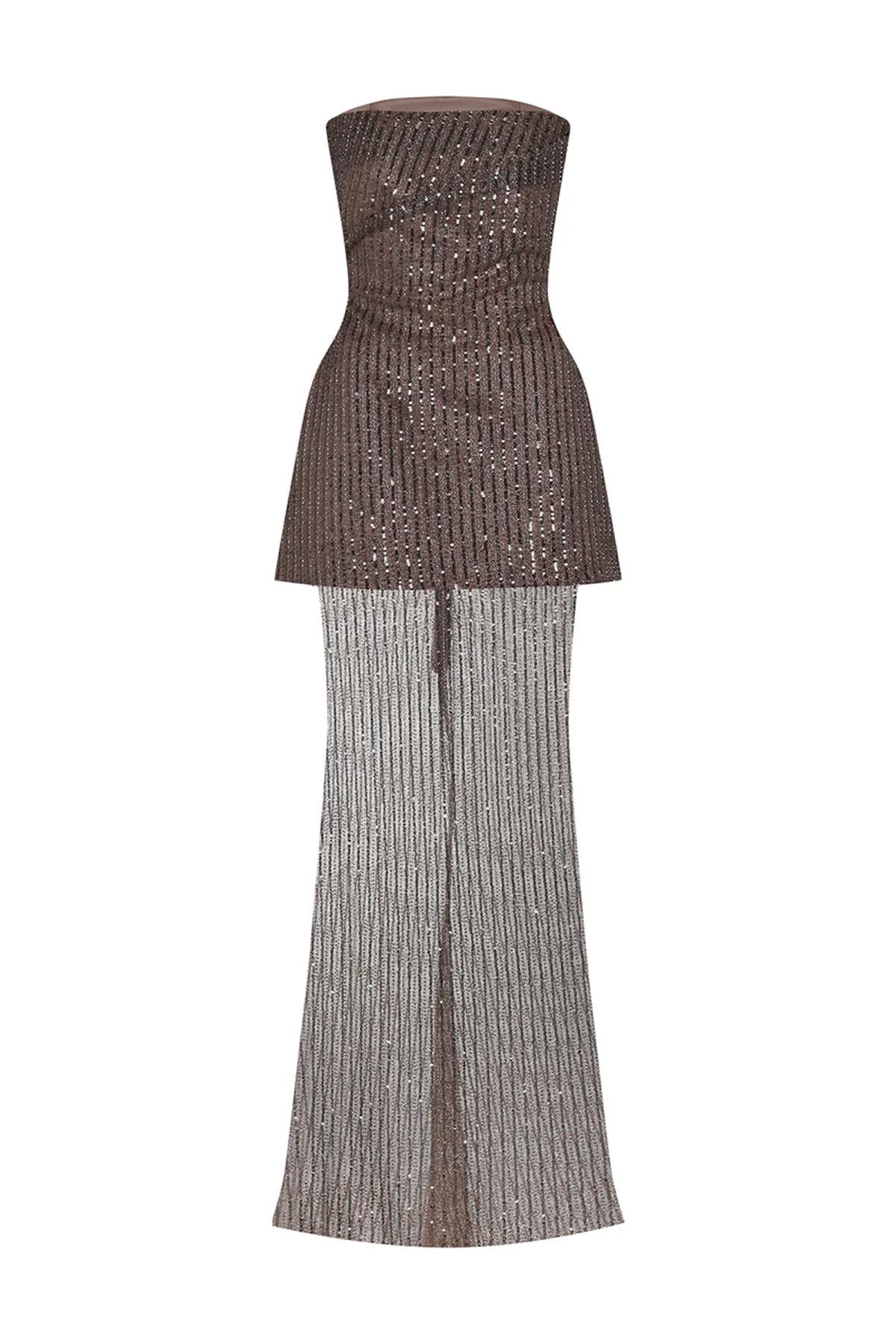 Strapless Stone Sequin Embroidered Suit Evening Dress