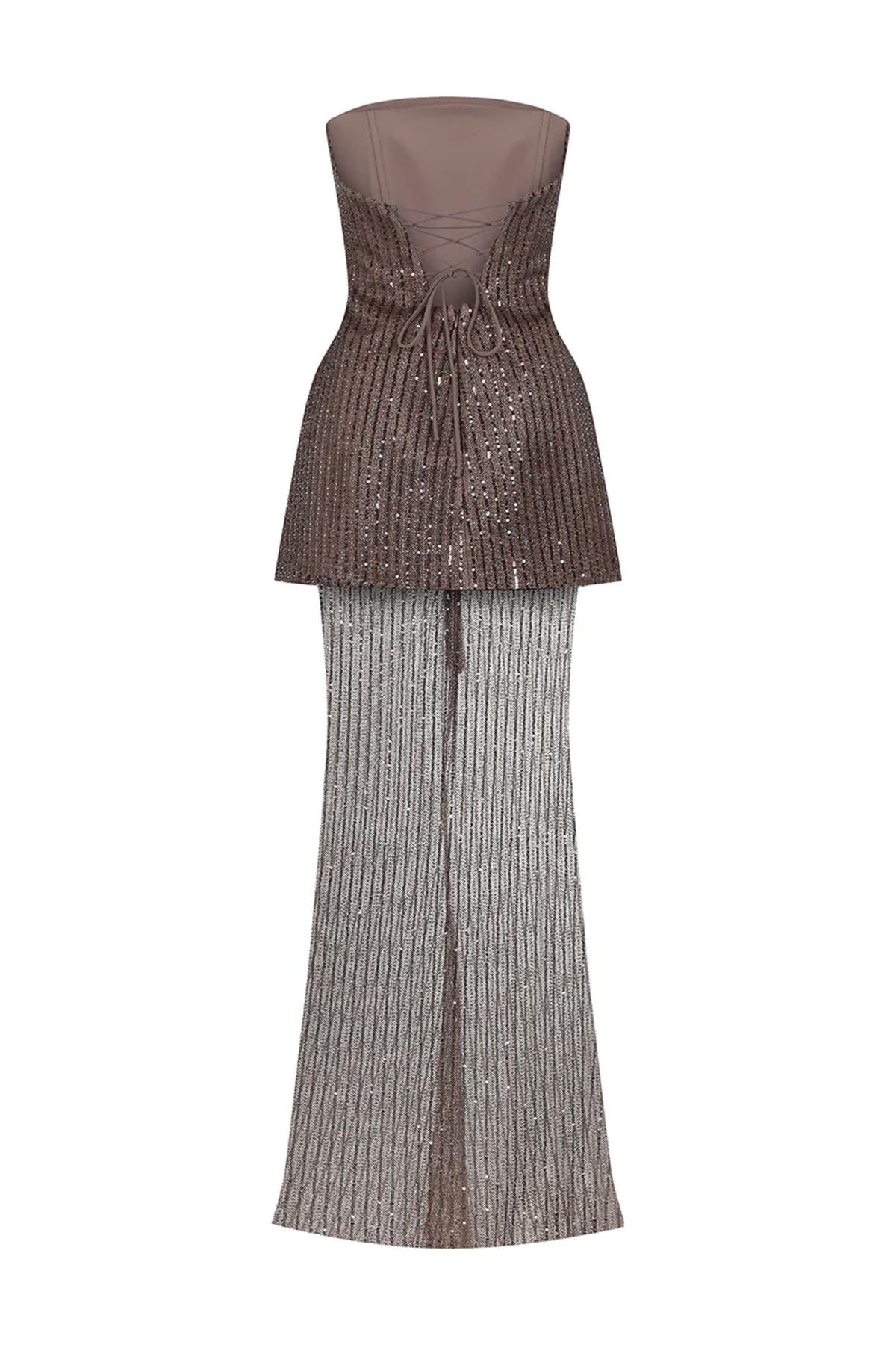 Strapless Stone Sequin Embroidered Suit Evening Dress