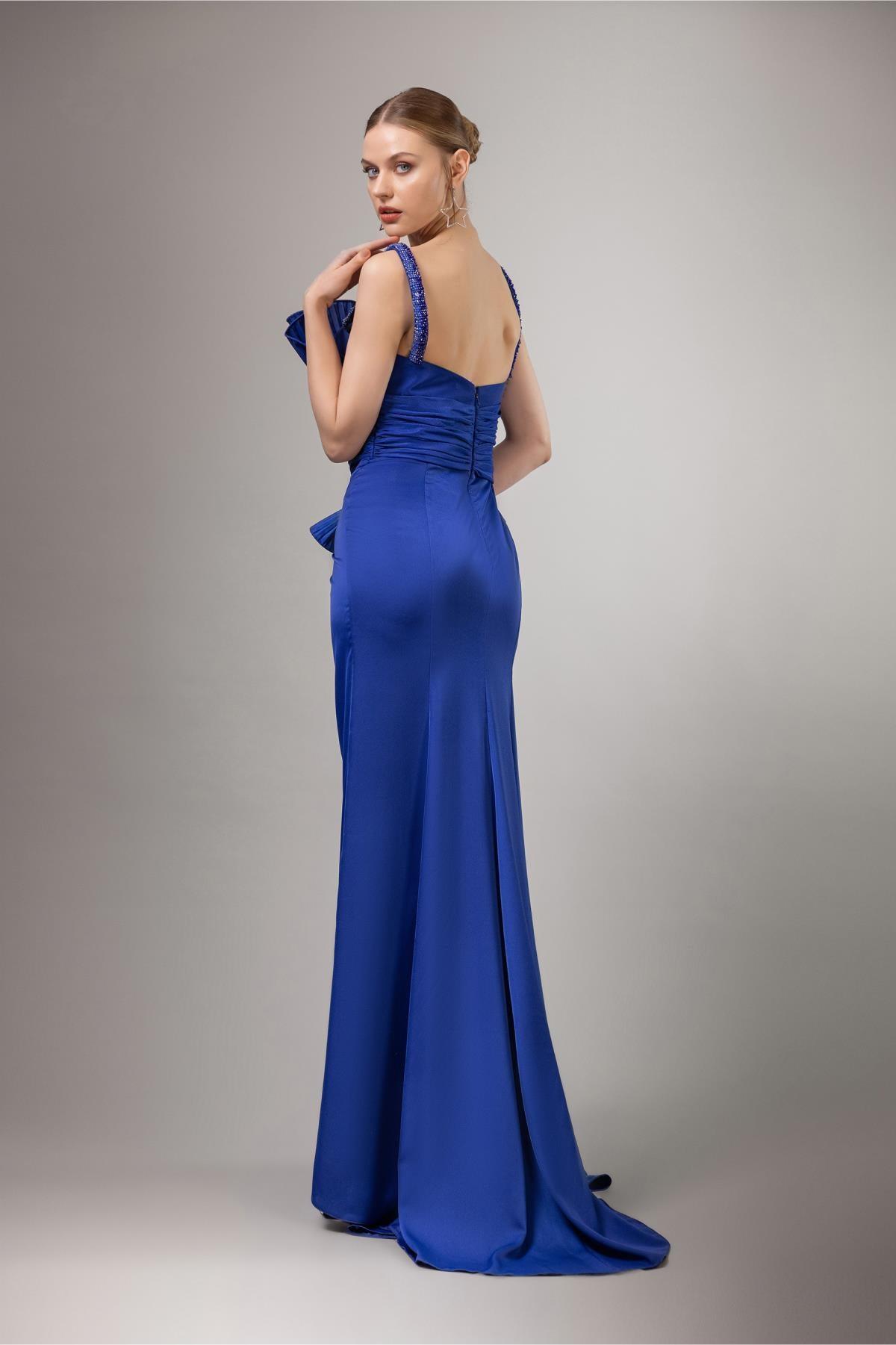 Taş Askılı Yelpaze ve Gül Detaylı Elbise - Eser Giyim