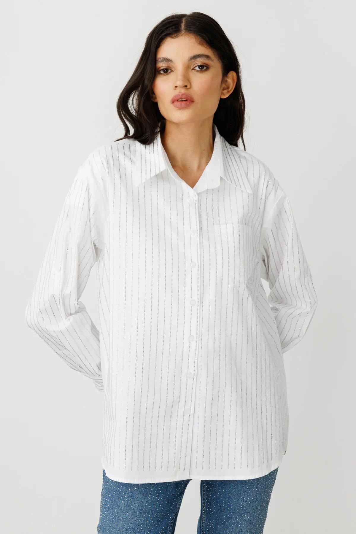 Stoned Vertical Stripe Detailed Button-down Shirt