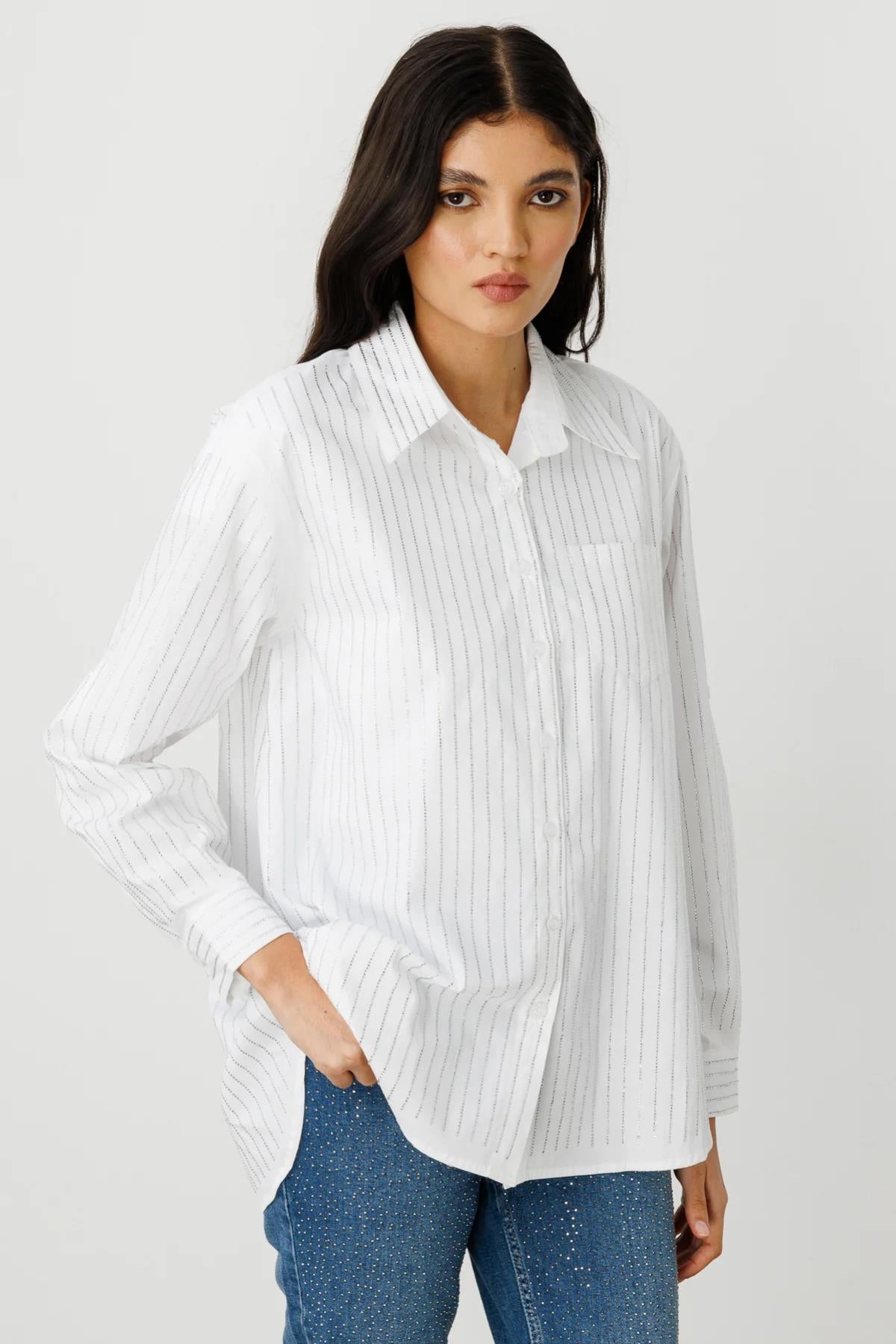 Stoned Vertical Stripe Detailed Button-down Shirt
