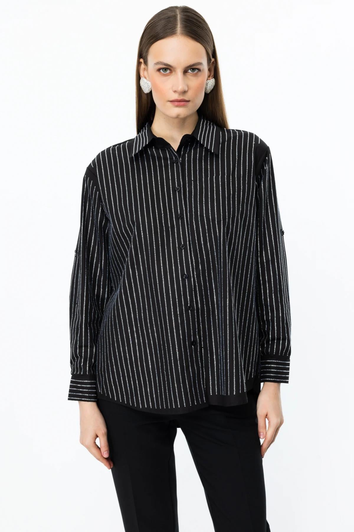 Stoned Vertical Stripe Detailed Button-down Shirt