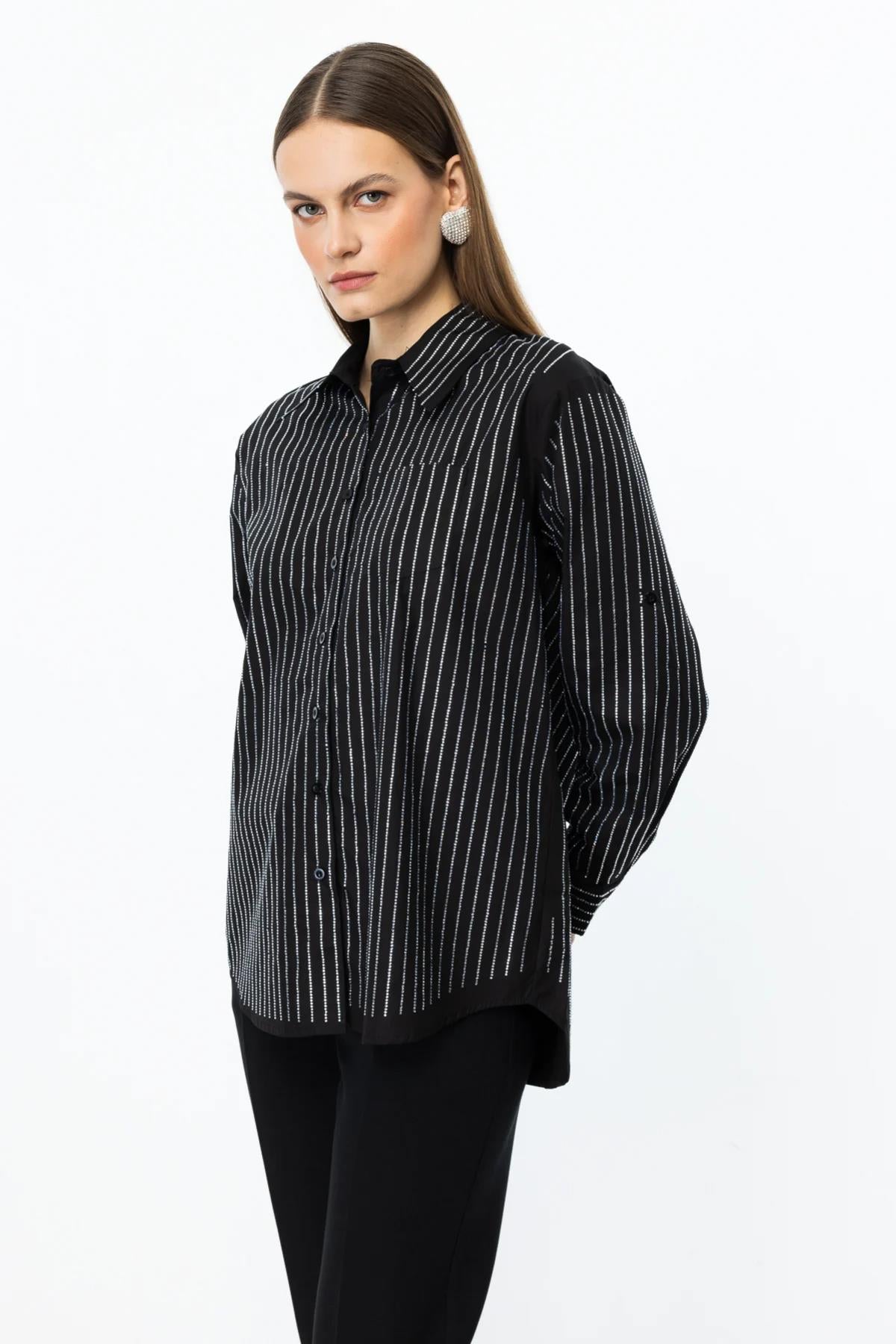 Stoned Vertical Stripe Detailed Button-down Shirt