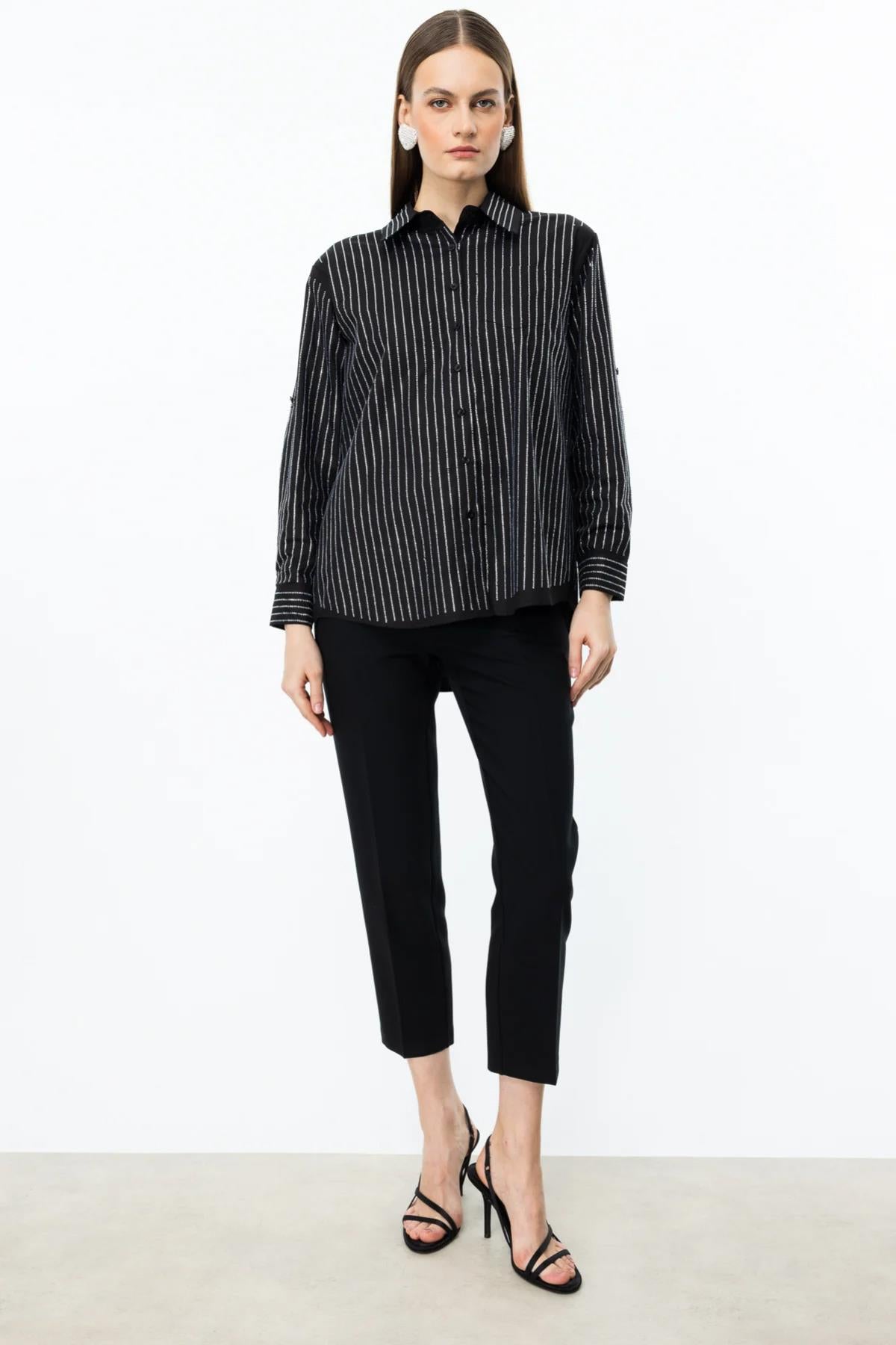 Stoned Vertical Stripe Detailed Button-down Shirt