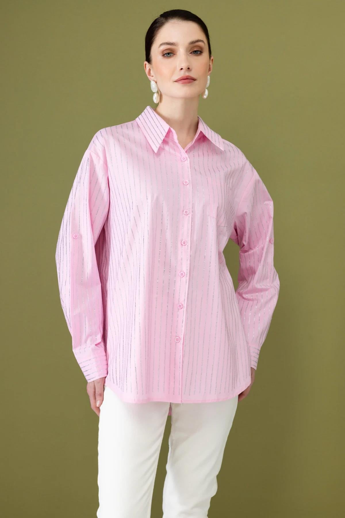 Stoned Vertical Stripe Detailed Button-down Shirt